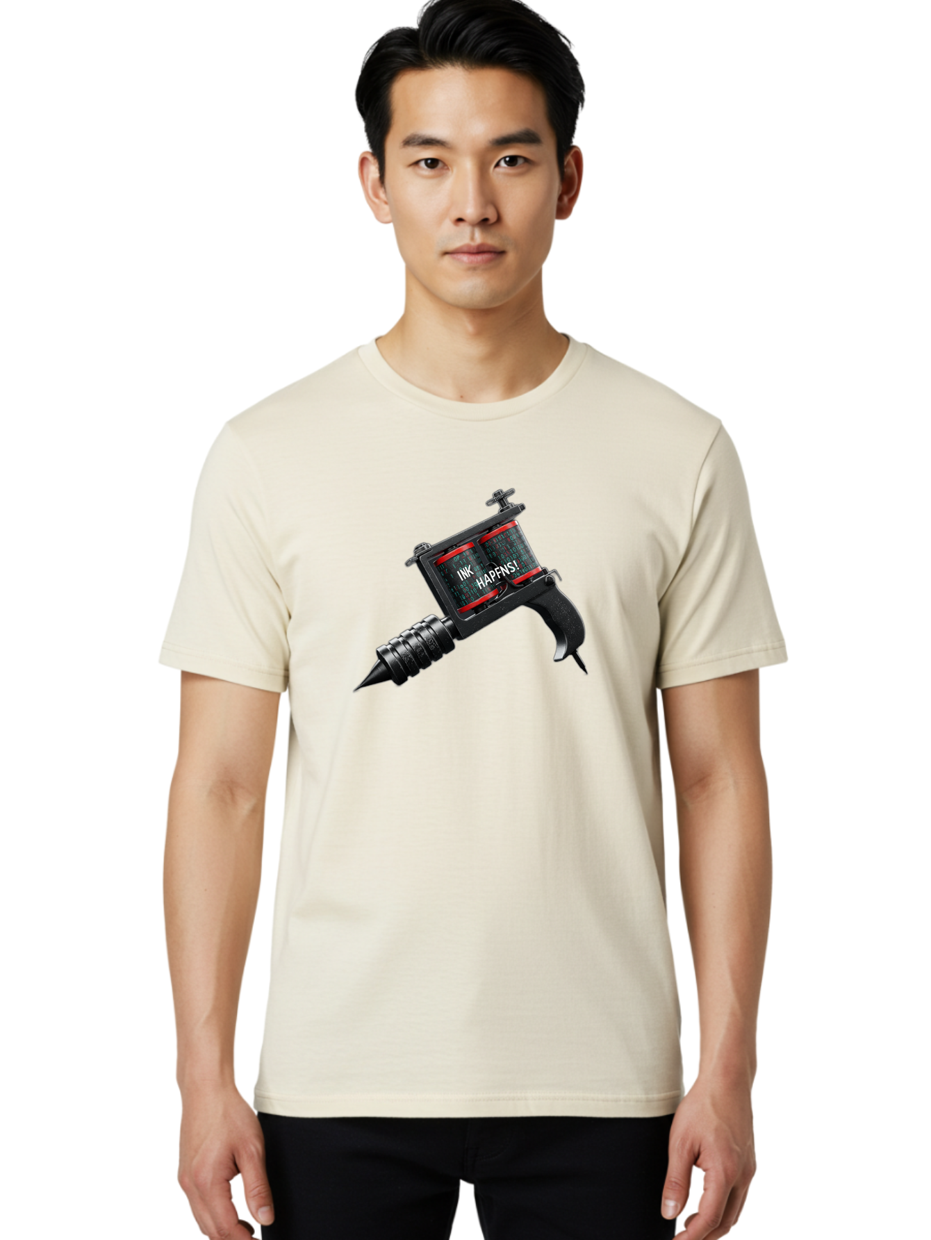 Ink-Hapns Men'S Graphic Tee, 100% Cotton, Comfortable Casual Summer Wear, Machine Washable, Tattoo Machine, Ink Happens!, Black And Red Design, Tattoo Equipment, Body Art, Tattoo Culture, Ink, Artistic Expression Bad214
