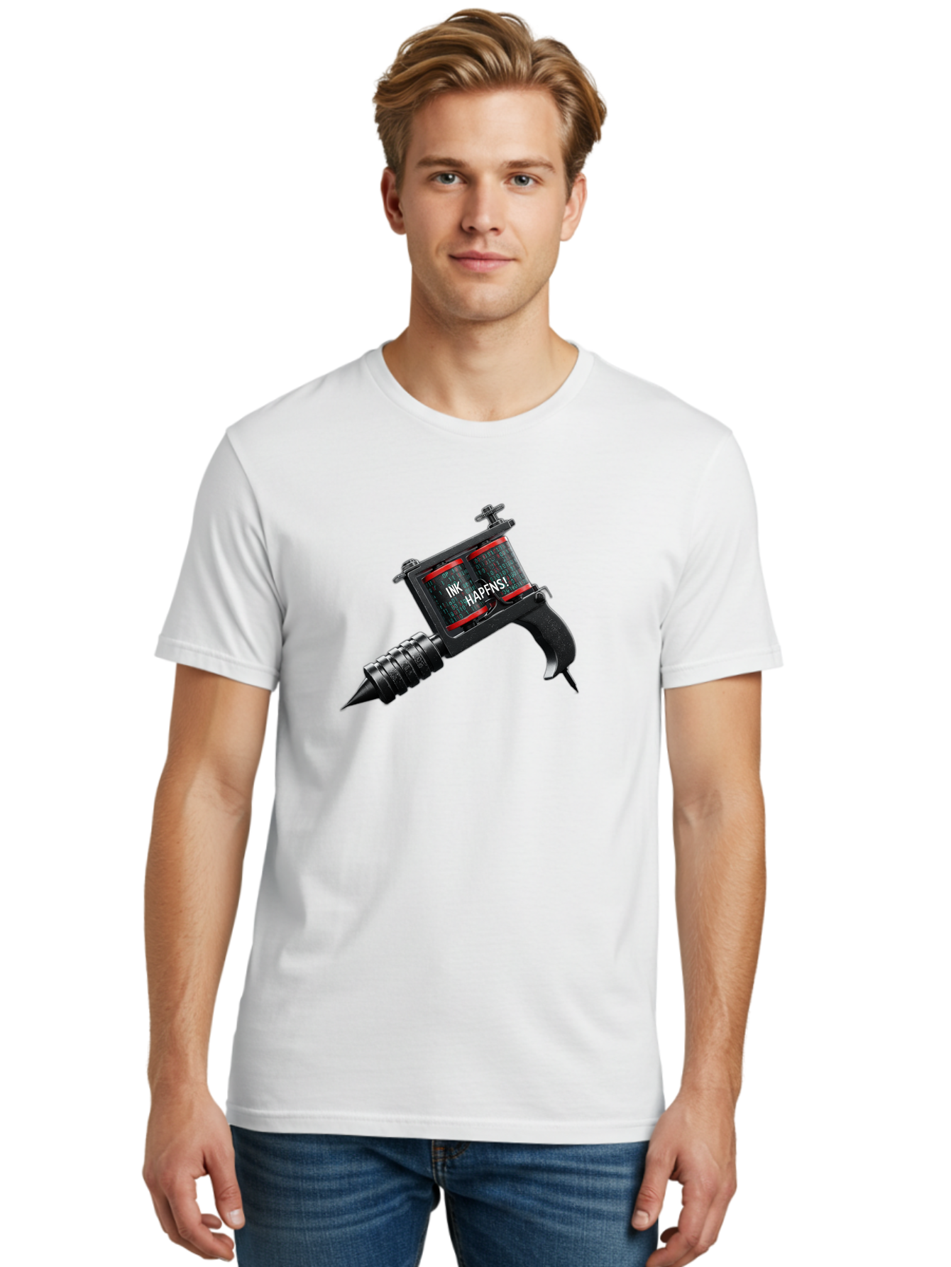 Ink-Hapns Men'S Graphic Tee, 100% Cotton, Comfortable Casual Summer Wear, Machine Washable, Tattoo Machine, Ink Happens!, Black And Red Design, Tattoo Equipment, Body Art, Tattoo Culture, Ink, Artistic Expression Bad214