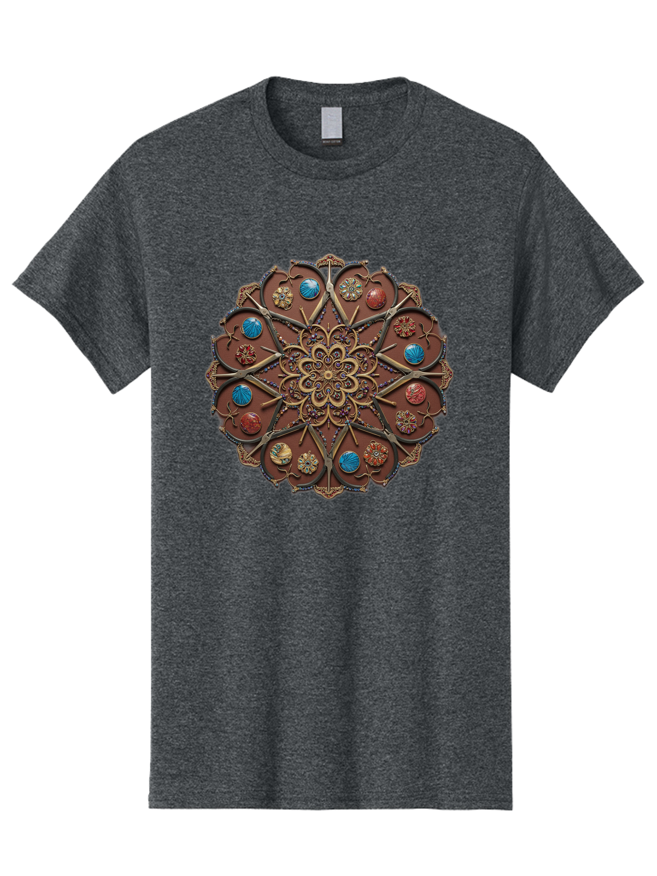 Intricate-Design Men'S Graphic Tee, 100% Cotton, Comfortable Casual Summer Wear, Machine Washable, Mandala Artwork, Intricate Patterns, Ornate Details, Floral Motifs, Symmetry, Decorative Art, Cultural Heritage, Colorful Design, Detailed Work, Bad218