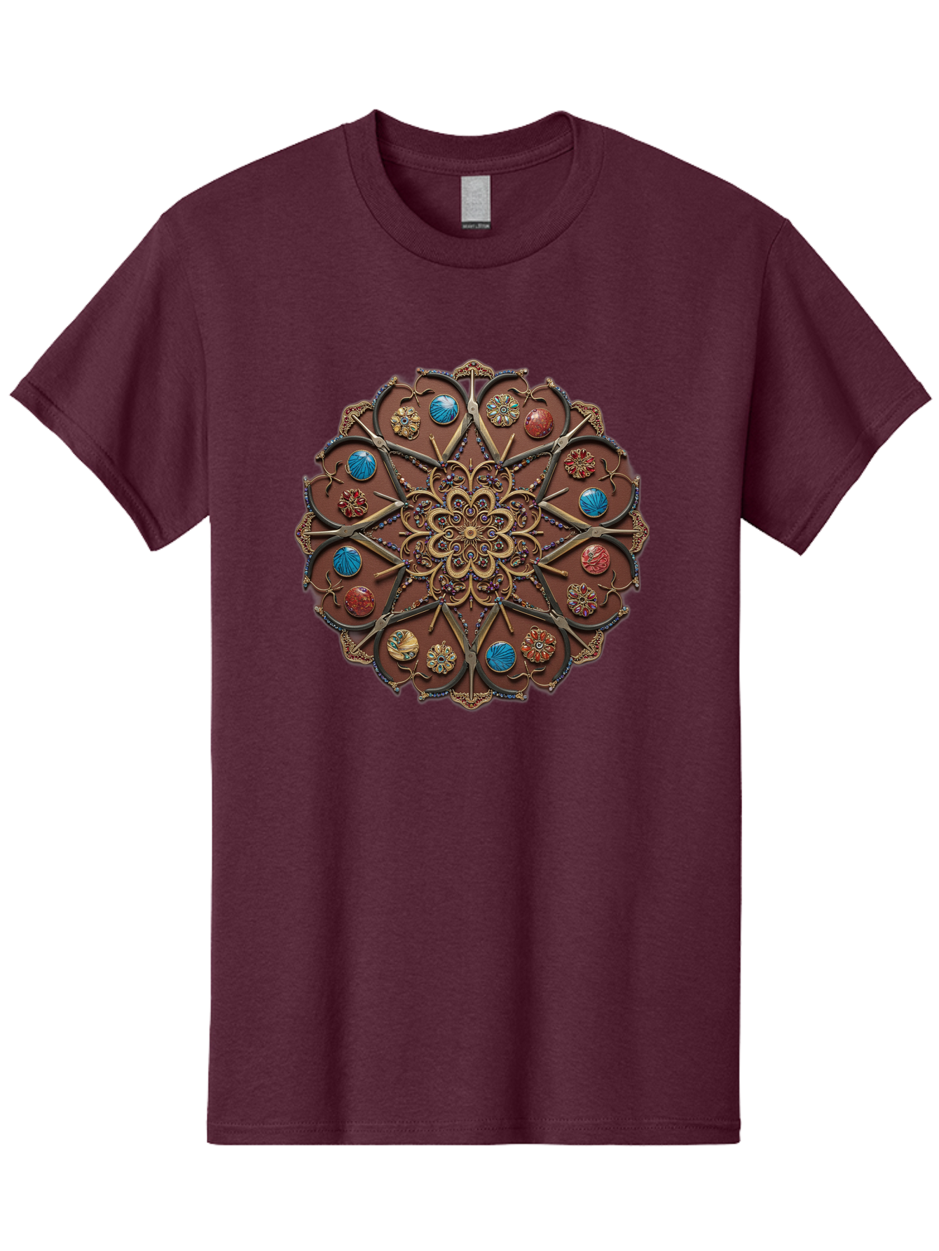 Intricate-Design Men'S Graphic Tee, 100% Cotton, Comfortable Casual Summer Wear, Machine Washable, Mandala Artwork, Intricate Patterns, Ornate Details, Floral Motifs, Symmetry, Decorative Art, Cultural Heritage, Colorful Design, Detailed Work, Bad218