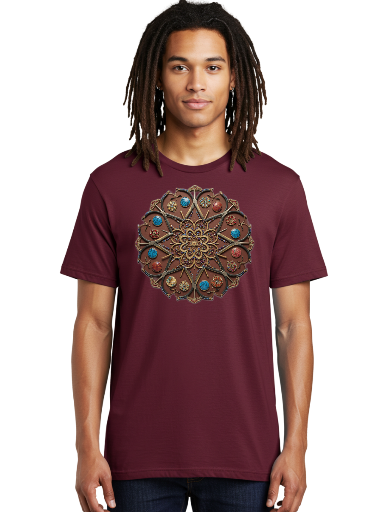 Intricate-Design Men'S Graphic Tee, 100% Cotton, Comfortable Casual Summer Wear, Machine Washable, Mandala Artwork, Intricate Patterns, Ornate Details, Floral Motifs, Symmetry, Decorative Art, Cultural Heritage, Colorful Design, Detailed Work, Bad218