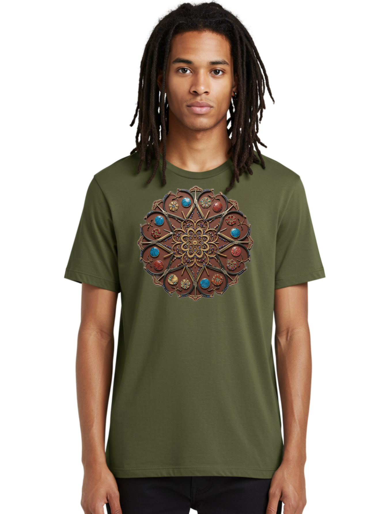 Intricate-Design Men'S Graphic Tee, 100% Cotton, Comfortable Casual Summer Wear, Machine Washable, Mandala Artwork, Intricate Patterns, Ornate Details, Floral Motifs, Symmetry, Decorative Art, Cultural Heritage, Colorful Design, Detailed Work, Bad218