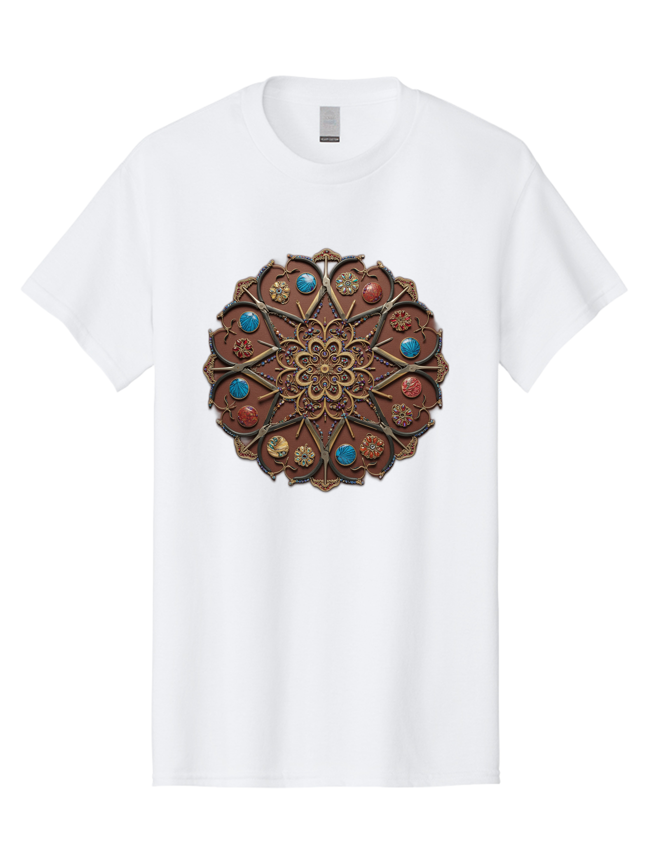 Intricate-Design Men'S Graphic Tee, 100% Cotton, Comfortable Casual Summer Wear, Machine Washable, Mandala Artwork, Intricate Patterns, Ornate Details, Floral Motifs, Symmetry, Decorative Art, Cultural Heritage, Colorful Design, Detailed Work, Bad218