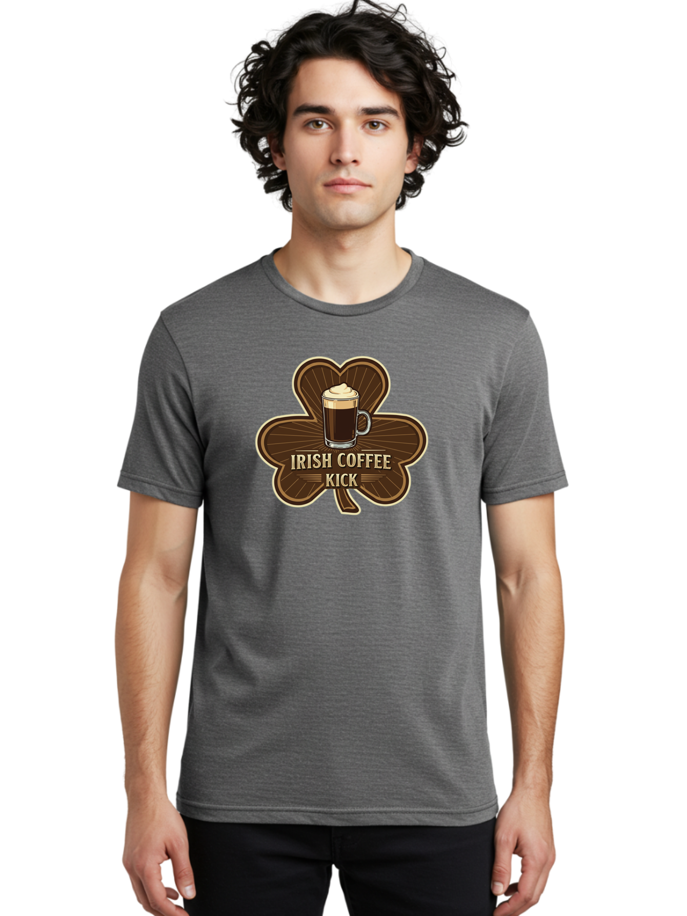 Irish-Coffee-Kick Men'S Graphic Tee, 100% Cotton, Comfortable Casual Summer Wear, Machine Washable, Irish Coffee, Coffee Kick, Coffee With Whipped Cream, Brown Cloverleaf, Energizing Beverage, Irish Heritage, Coffee Culture, Warm Drink, Bad220