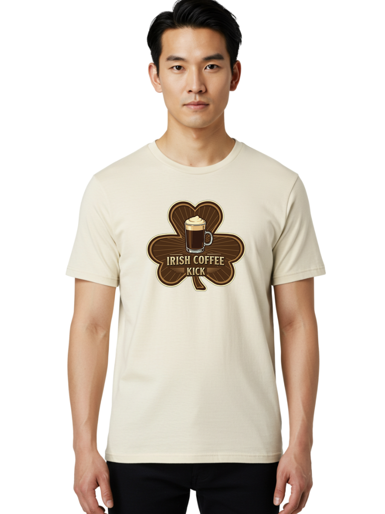Irish-Coffee-Kick Men'S Graphic Tee, 100% Cotton, Comfortable Casual Summer Wear, Machine Washable, Irish Coffee, Coffee Kick, Coffee With Whipped Cream, Brown Cloverleaf, Energizing Beverage, Irish Heritage, Coffee Culture, Warm Drink, Bad220
