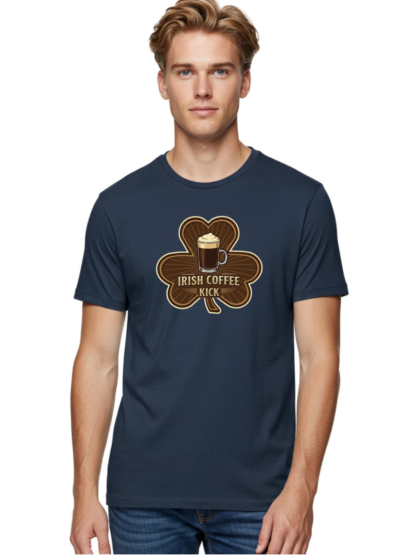 Irish-Coffee-Kick Men'S Graphic Tee, 100% Cotton, Comfortable Casual Summer Wear, Machine Washable, Irish Coffee, Coffee Kick, Coffee With Whipped Cream, Brown Cloverleaf, Energizing Beverage, Irish Heritage, Coffee Culture, Warm Drink, Bad220