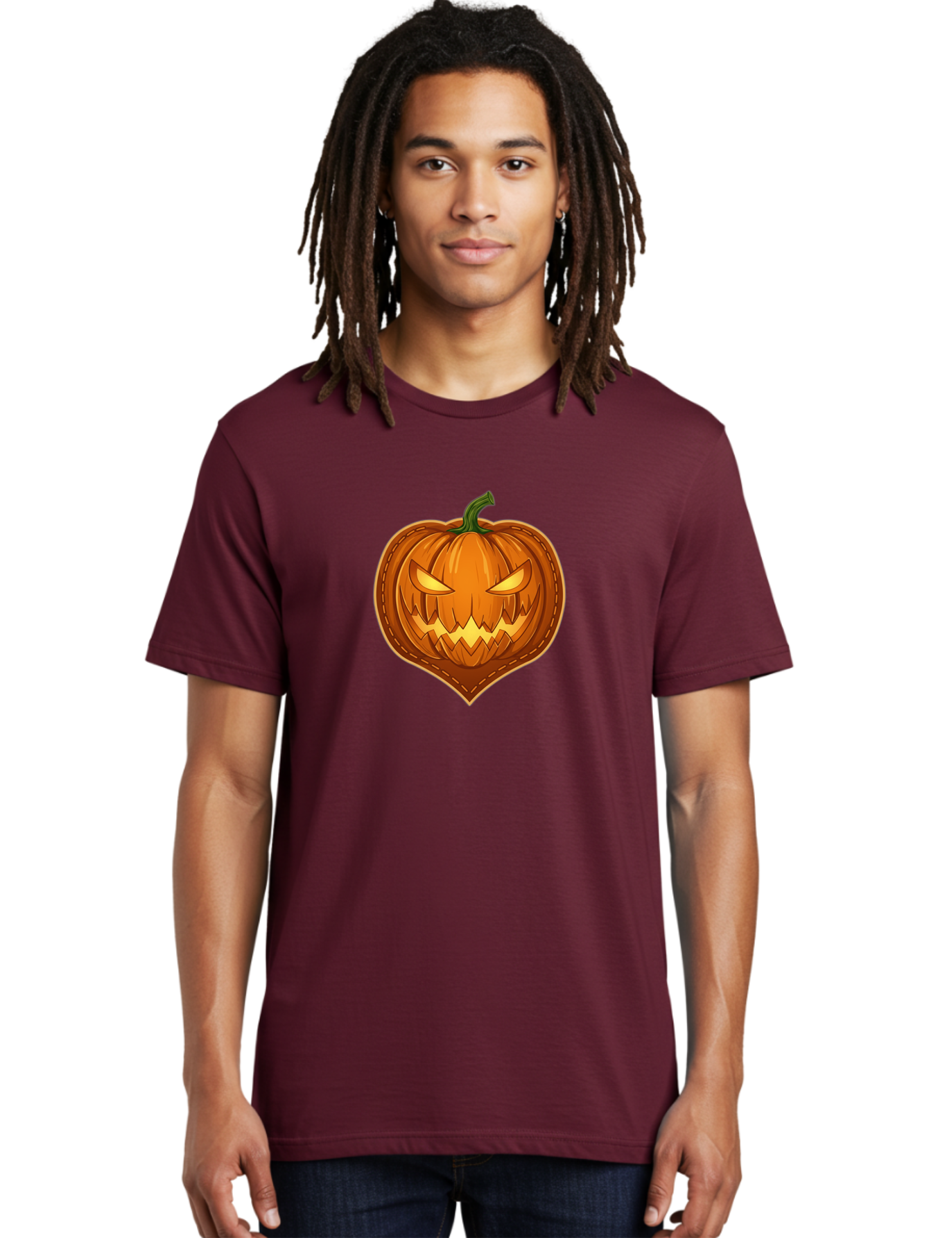 Jack-O-Lantern-1 Men'S Graphic Tee, 100% Cotton, Comfortable Casual Summer Wear, Machine Washable, Halloween Pumpkin, Jack O' Lantern, Spooky Face, Creepy Eyes, Stitched Pumpkin, Orange Pumpkin, Fall Decorations, Autumn Season, Cartoon Style, Bad221