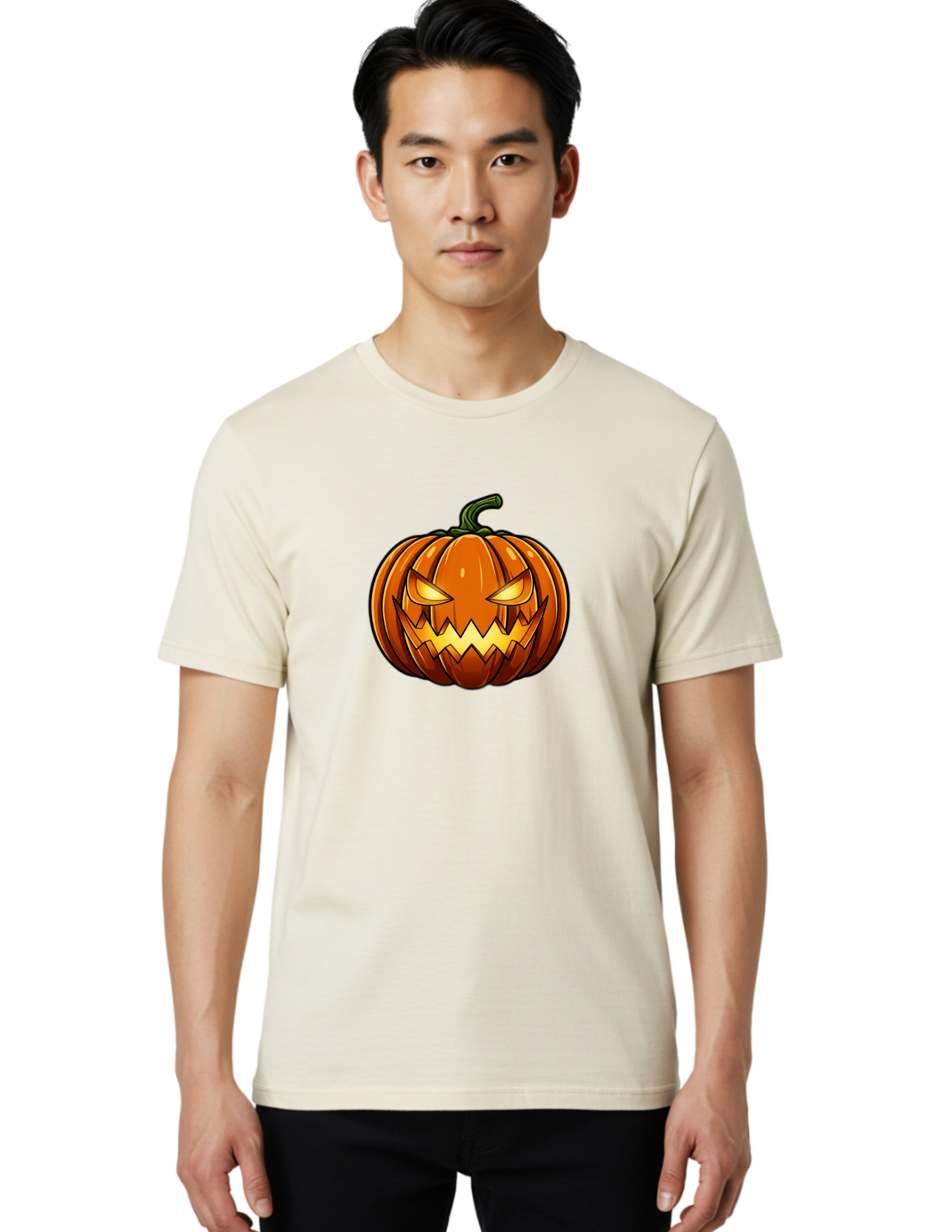 Jack-O-Lantern-2 Men'S Graphic Tee, 100% Cotton, Comfortable Casual Summer Wear, Machine Washable, Halloween Pumpkin, Jack O' Lantern, Spooky Face, Orange Pumpkin, Glowing Eyes, Scary Face, Autumn Decor, Festive Symbol, Seasonal Decoration Bad222