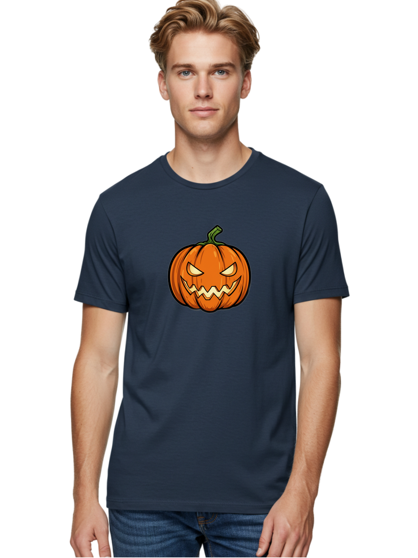 Jack-O-Lantern-5 Men'S Graphic Tee, 100% Cotton, Comfortable Casual Summer Wear, Machine Washable, Cartoon Pumpkin, Halloween Decorations, Spooky Face, Orange Pumpkin, Scary Eyes, Autumn Symbols, Jack O' Lantern, Halloween Theme, Festive Gourd Bad225