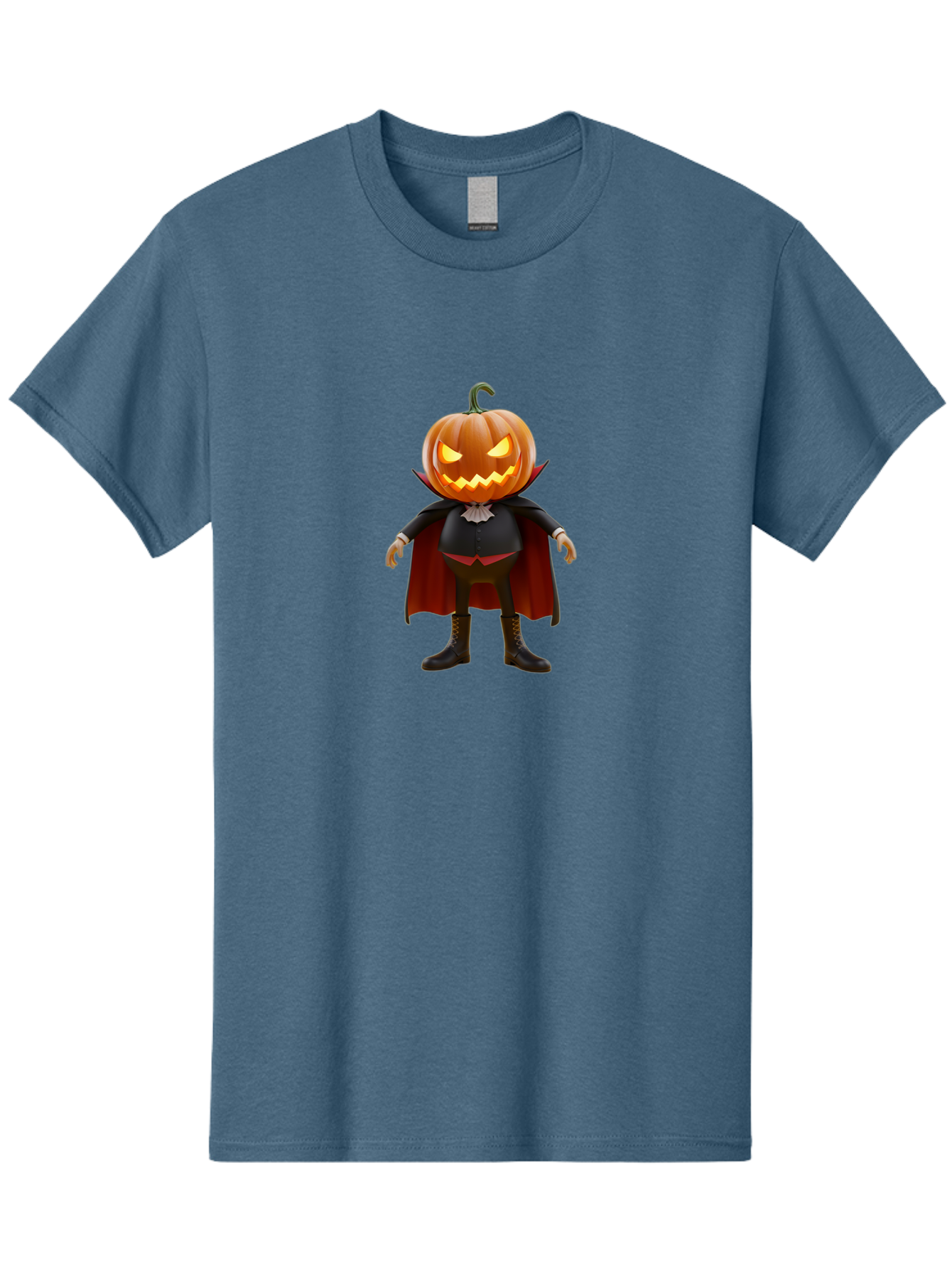 Jack-O-Lantern-Vampire Men'S Graphic Tee, 100% Cotton, Comfortable Casual Summer Wear, Machine Washable, Vampire Pumpkin, Jack-O-Lantern Head, Halloween Character, Spooky Figure, Red Cape, Black Suit, White Ruffle, Eerie Glow, Glowing Eyes, Bad228