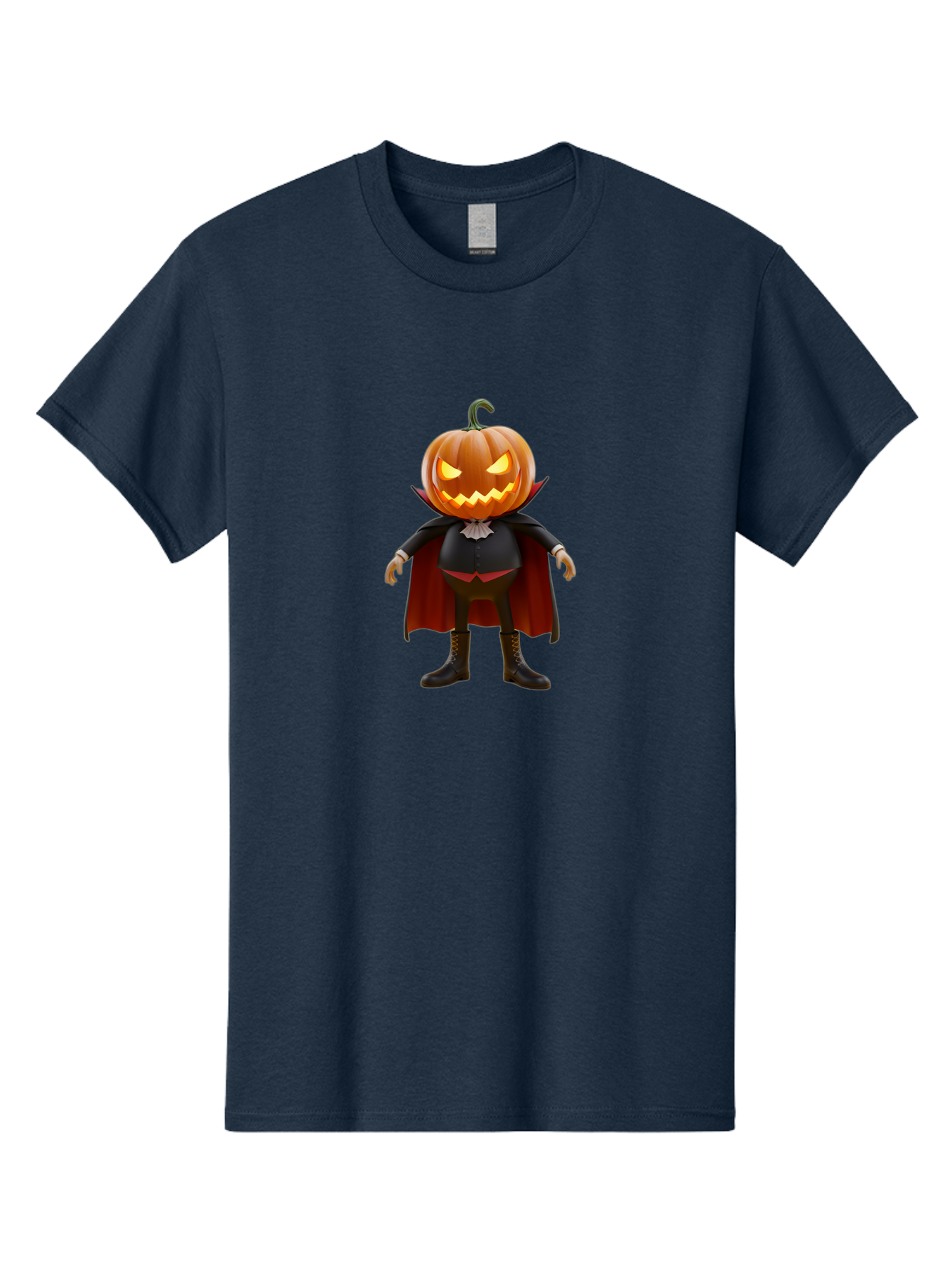 Jack-O-Lantern-Vampire Men'S Graphic Tee, 100% Cotton, Comfortable Casual Summer Wear, Machine Washable, Vampire Pumpkin, Jack-O-Lantern Head, Halloween Character, Spooky Figure, Red Cape, Black Suit, White Ruffle, Eerie Glow, Glowing Eyes, Bad228