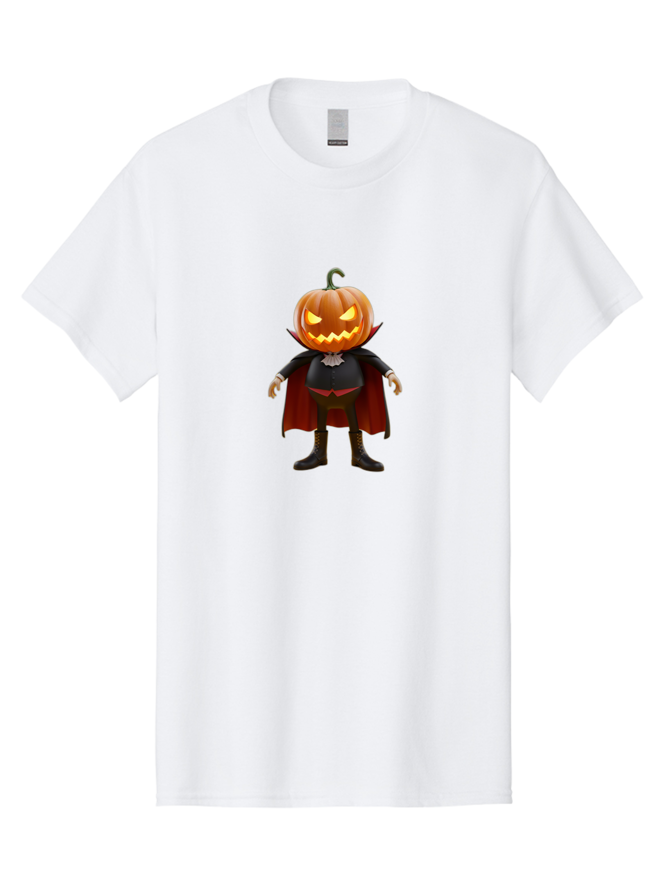 Jack-O-Lantern-Vampire Men'S Graphic Tee, 100% Cotton, Comfortable Casual Summer Wear, Machine Washable, Vampire Pumpkin, Jack-O-Lantern Head, Halloween Character, Spooky Figure, Red Cape, Black Suit, White Ruffle, Eerie Glow, Glowing Eyes, Bad228