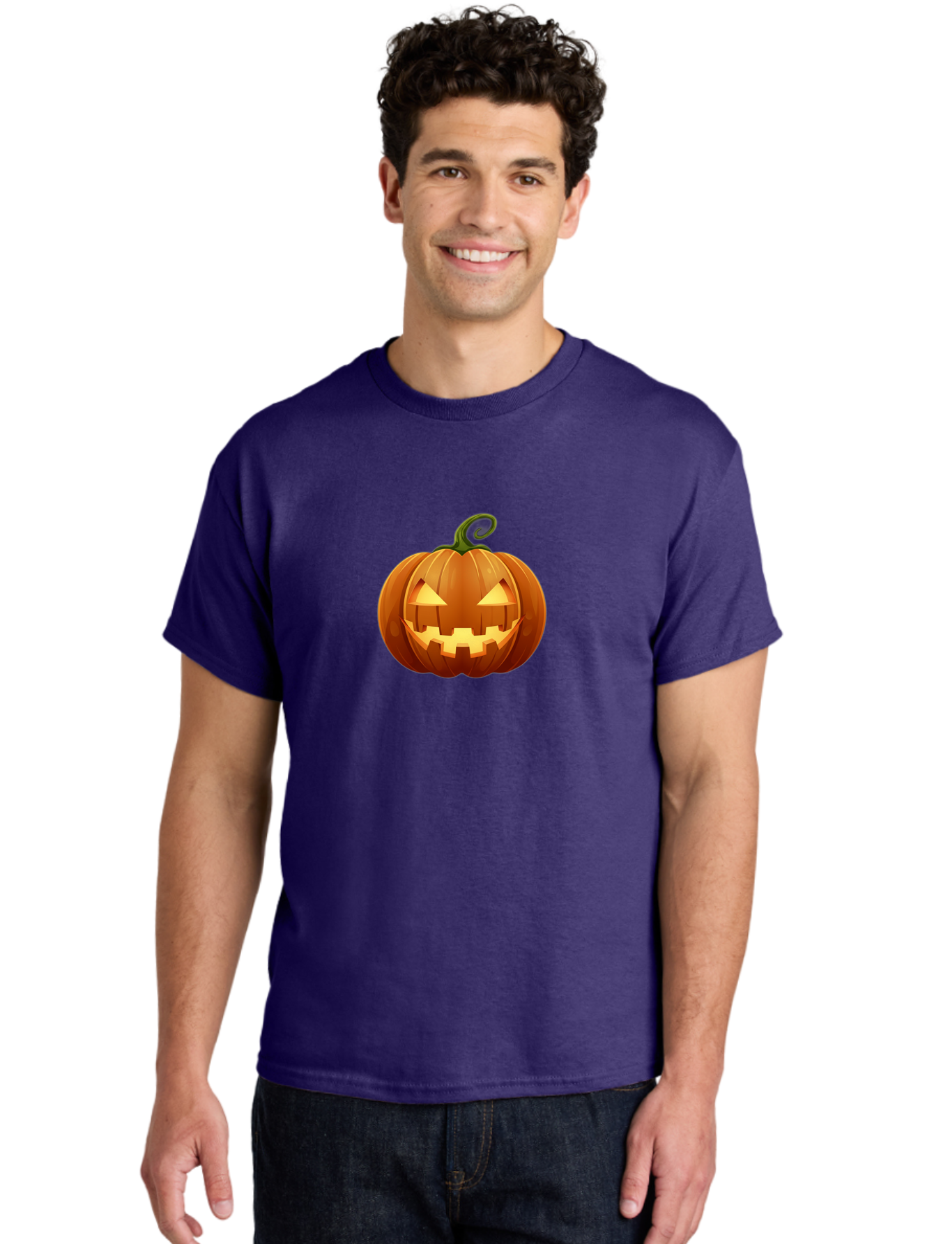 Jack-O-Lantern Men'S Graphic Tee, 100% Cotton, Comfortable Casual Summer Wear, Machine Washable, Halloween Pumpkin, Jack O' Lantern, Carved Pumpkin, Spooky Face, Halloween Decoration, Autumn Symbol, Orange Pumpkin, Festive Vibe, Fall Season, Bad229