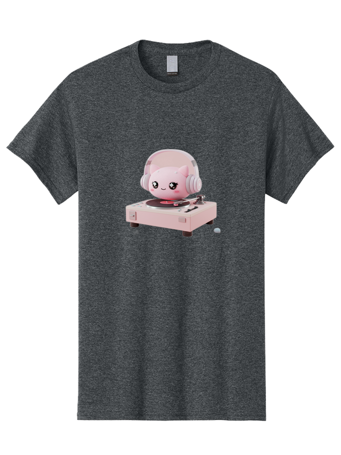 Jigglypuff-Listening-Music Men'S Graphic Tee, 100% Cotton, Comfortable Casual Summer Wear, Machine Washable, Jigglypuff Listening To Music, Pink Record Player, Pastel Colors, Cartoon Character, Retro Gaming, Nostalgic Vibes, Cute Illustration, Bad231