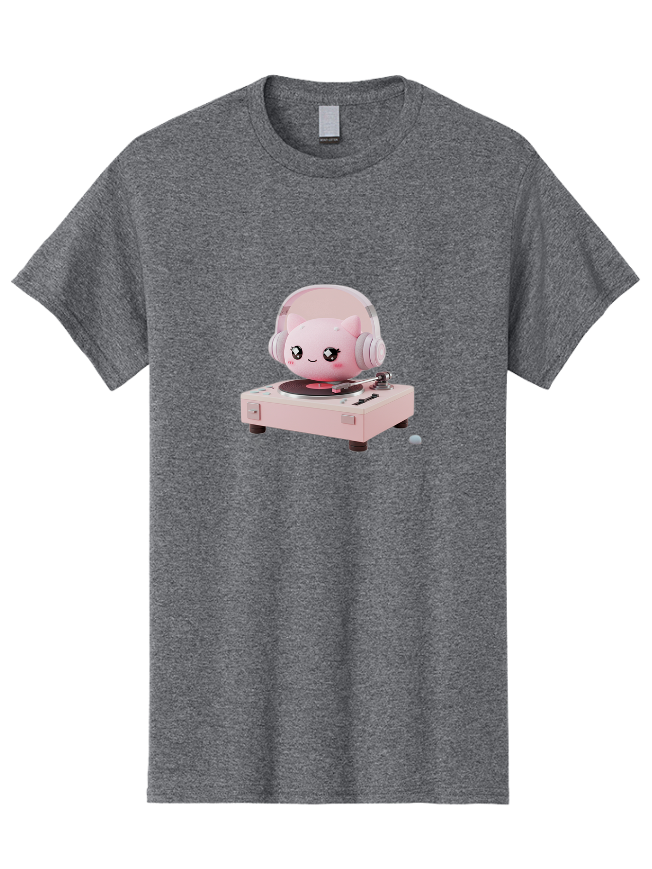 Jigglypuff-Listening-Music Men'S Graphic Tee, 100% Cotton, Comfortable Casual Summer Wear, Machine Washable, Jigglypuff Listening To Music, Pink Record Player, Pastel Colors, Cartoon Character, Retro Gaming, Nostalgic Vibes, Cute Illustration, Bad231
