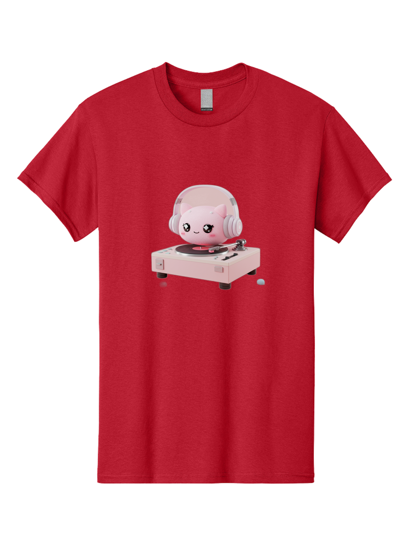 Jigglypuff-Listening-Music Men'S Graphic Tee, 100% Cotton, Comfortable Casual Summer Wear, Machine Washable, Jigglypuff Listening To Music, Pink Record Player, Pastel Colors, Cartoon Character, Retro Gaming, Nostalgic Vibes, Cute Illustration, Bad231