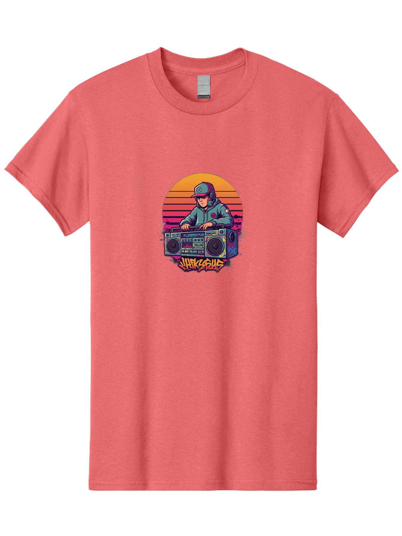 Jukesus Men'S Graphic Tee, 100% Cotton, Comfortable Casual Summer Wear, Machine Washable, Retro Dj, Boombox, Vintage Headphones, Street Style, Graffiti Art, Hip Hop Culture, 90S Nostalgia, Urban Fashion, Mixtape Vibes, Jukesus Logo, Bad233