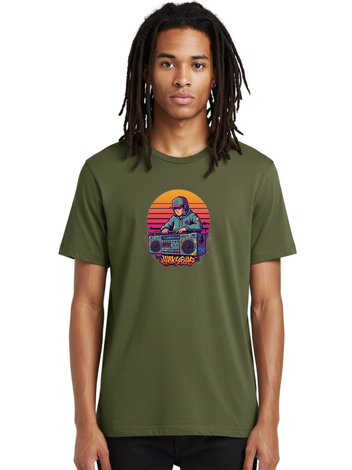Jukesus Men'S Graphic Tee, 100% Cotton, Comfortable Casual Summer Wear, Machine Washable, Retro Dj, Boombox, Vintage Headphones, Street Style, Graffiti Art, Hip Hop Culture, 90S Nostalgia, Urban Fashion, Mixtape Vibes, Jukesus Logo, Bad233