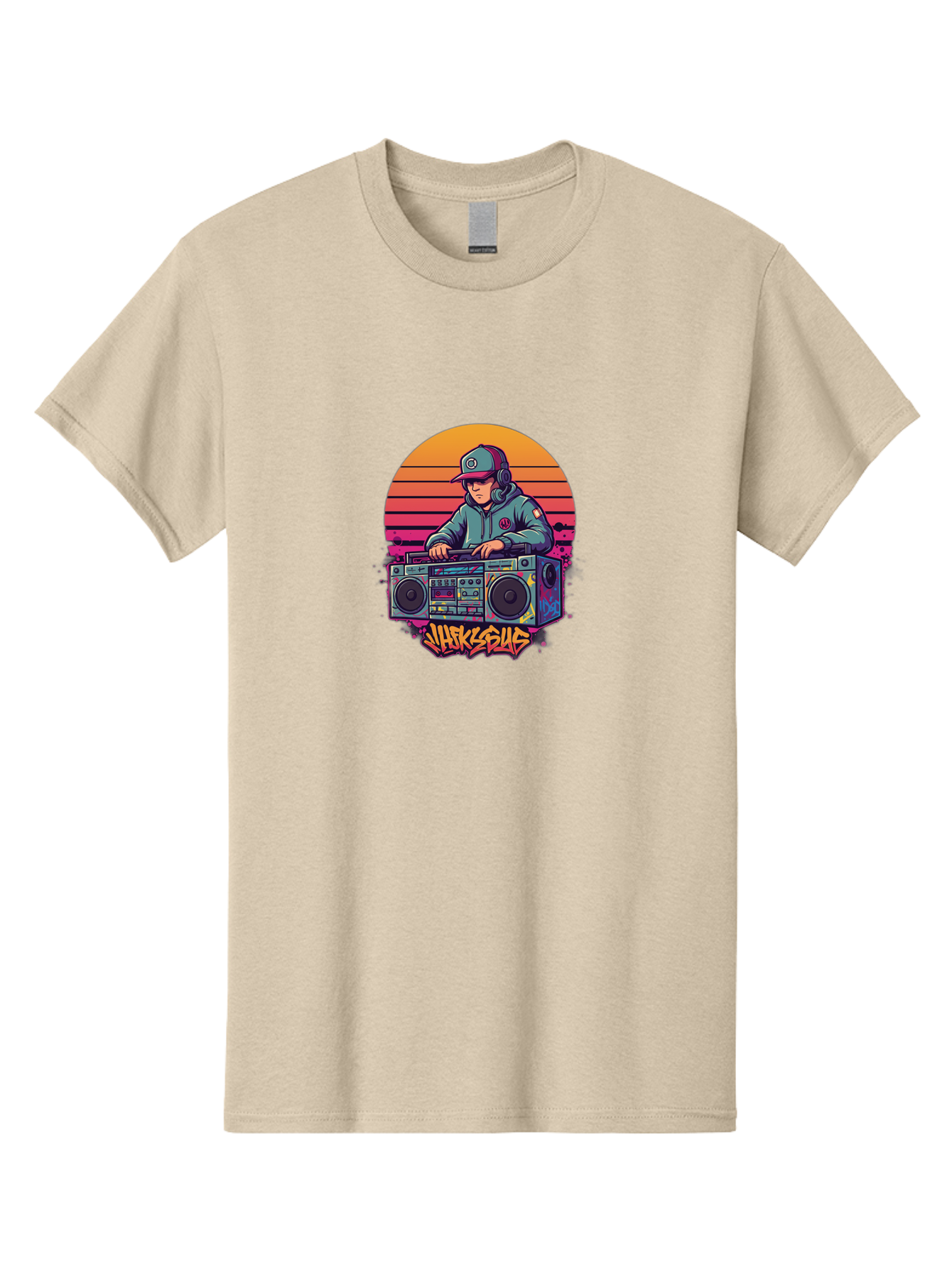 Jukesus Men'S Graphic Tee, 100% Cotton, Comfortable Casual Summer Wear, Machine Washable, Retro Dj, Boombox, Vintage Headphones, Street Style, Graffiti Art, Hip Hop Culture, 90S Nostalgia, Urban Fashion, Mixtape Vibes, Jukesus Logo, Bad233