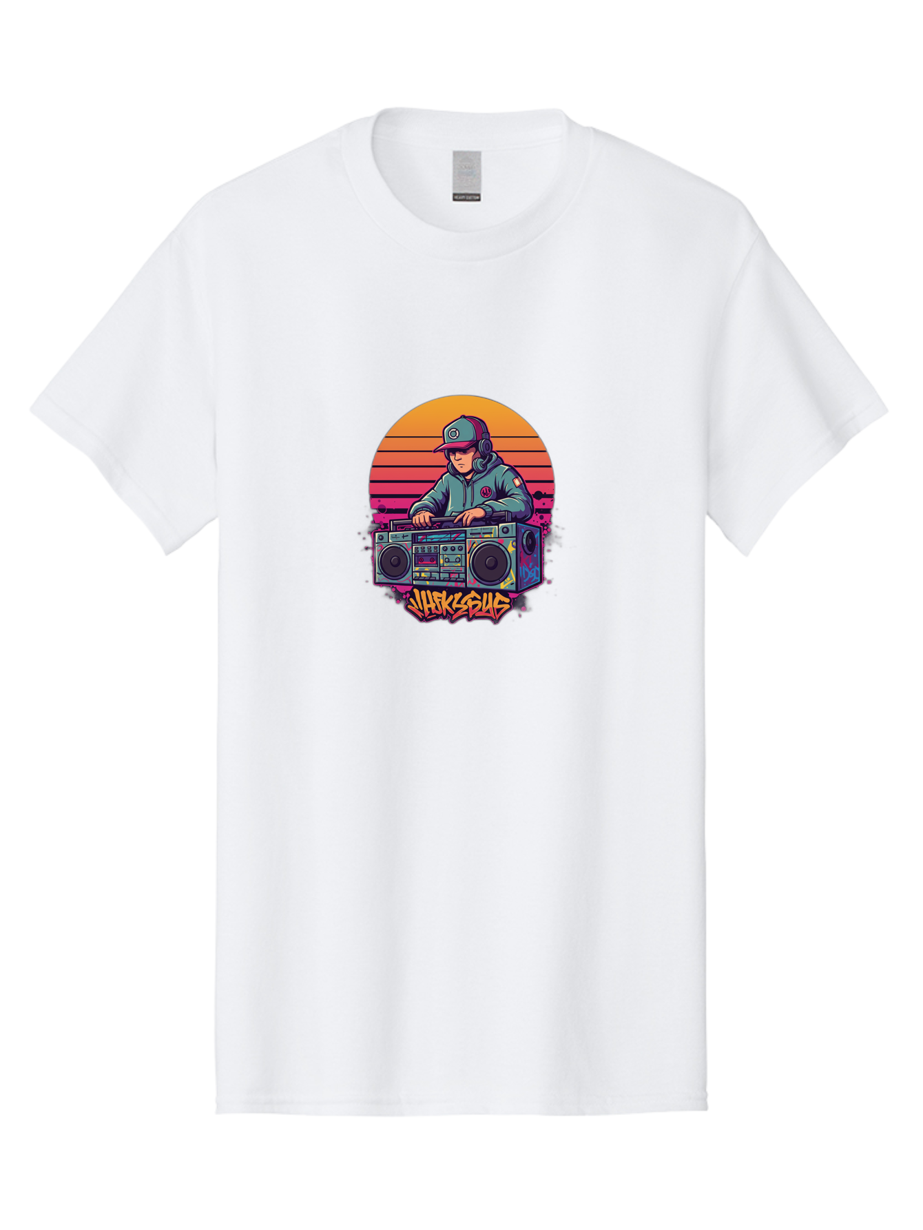 Jukesus Men'S Graphic Tee, 100% Cotton, Comfortable Casual Summer Wear, Machine Washable, Retro Dj, Boombox, Vintage Headphones, Street Style, Graffiti Art, Hip Hop Culture, 90S Nostalgia, Urban Fashion, Mixtape Vibes, Jukesus Logo, Bad233