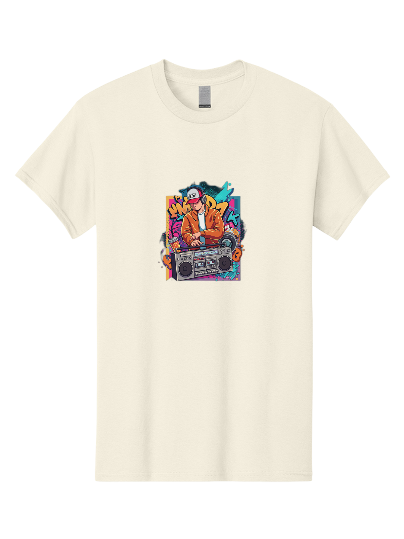 Junk-D-K Men'S Graphic Tee, 100% Cotton, Comfortable Casual Summer Wear, Machine Washable, Dj Spinning Tracks, Retro Boombox, Graffiti Art, Street Culture, Hip Hop Vibes, Urban Music, Vintage Style, Cool Headphones Bad234