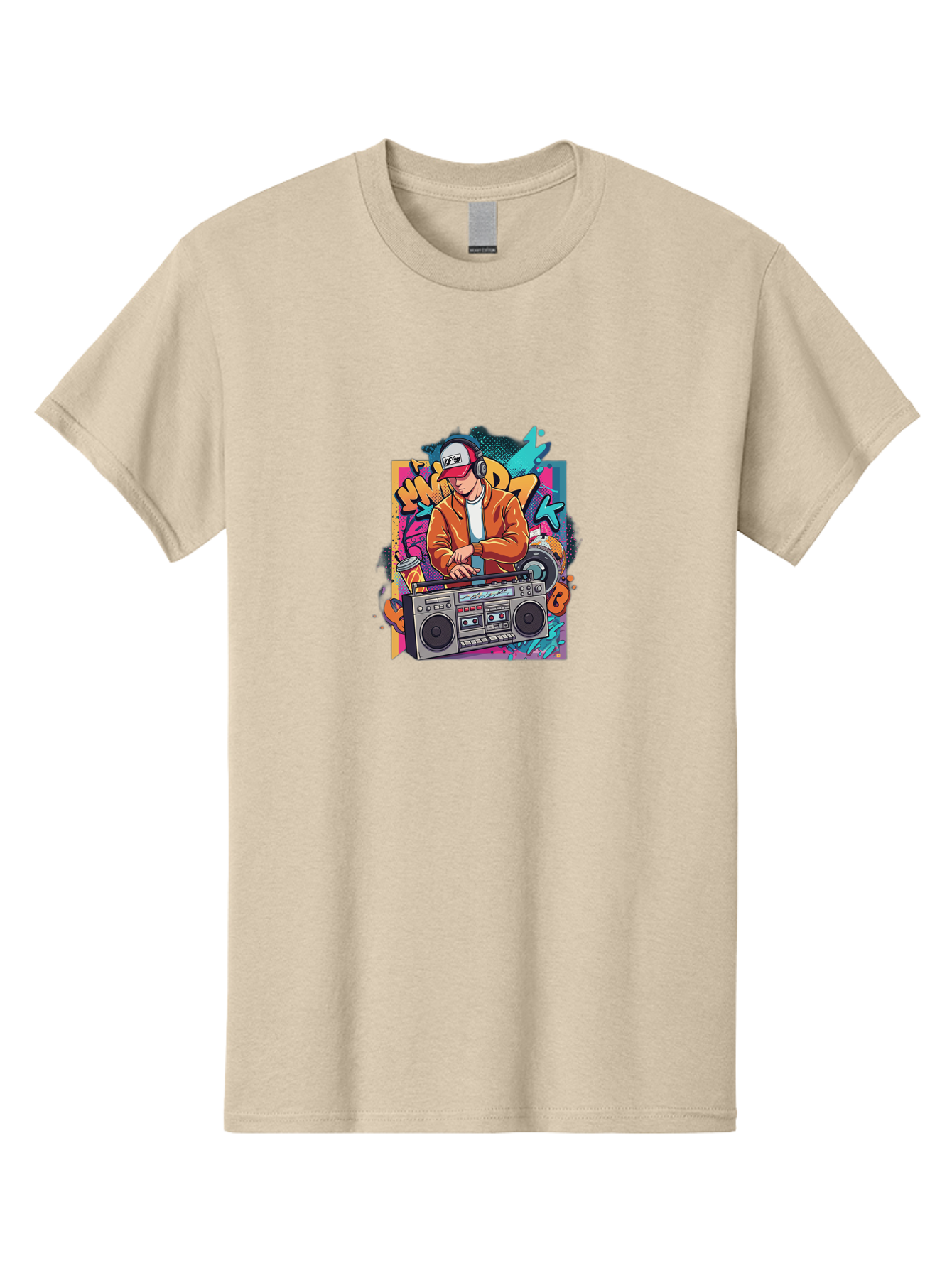 Junk-D-K Men'S Graphic Tee, 100% Cotton, Comfortable Casual Summer Wear, Machine Washable, Dj Spinning Tracks, Retro Boombox, Graffiti Art, Street Culture, Hip Hop Vibes, Urban Music, Vintage Style, Cool Headphones Bad234