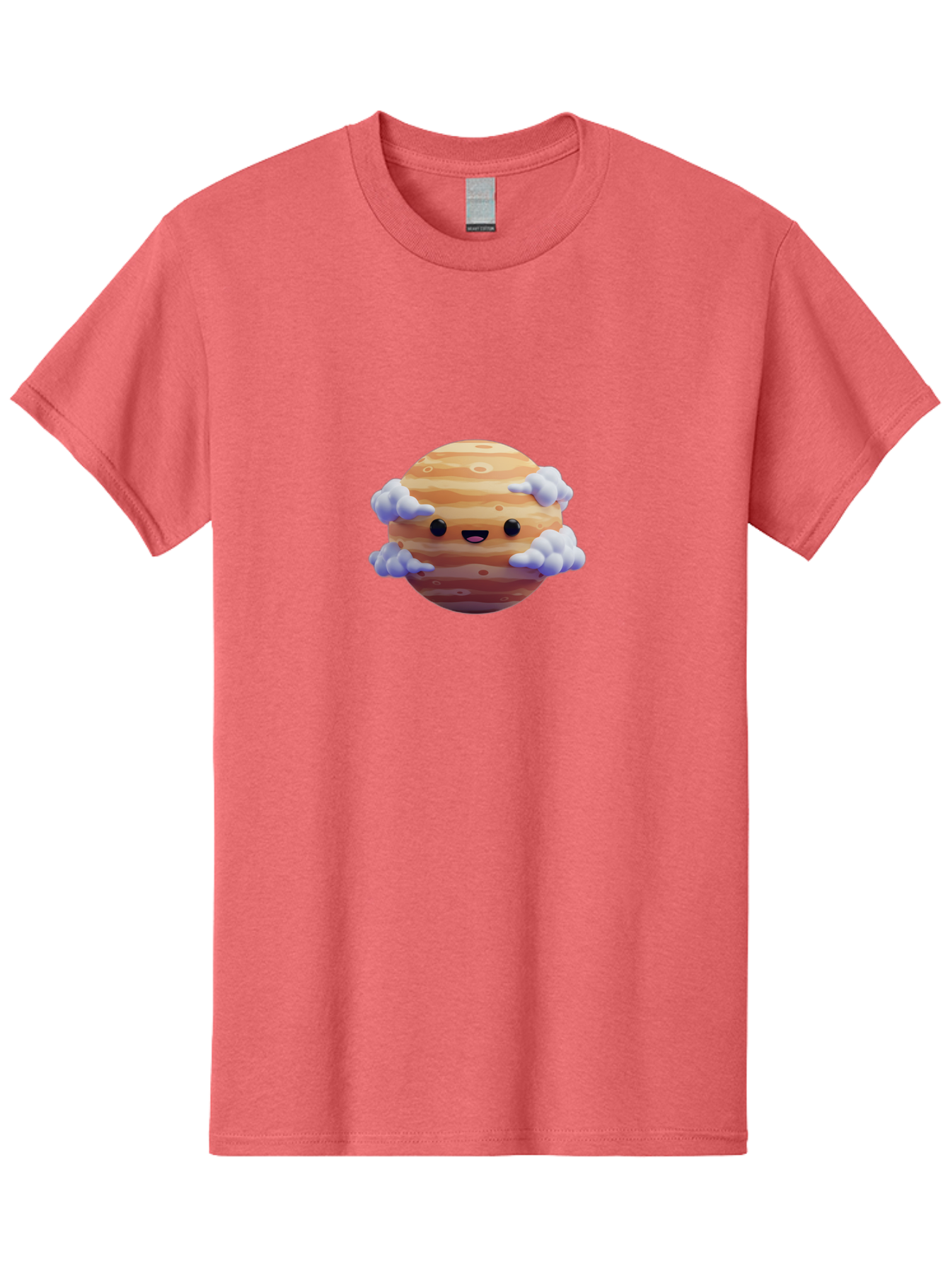 Jupiter-1 Men'S Graphic Tee, 100% Cotton, Comfortable Casual Summer Wear, Machine Washable, Cartoon Jupiter, Smiling Planet, Kawaii Space, Astronomy Illustration, Happy Jupiter, Fluffy Clouds, Solar System, Planet Character, Orange Stripes, Bad235