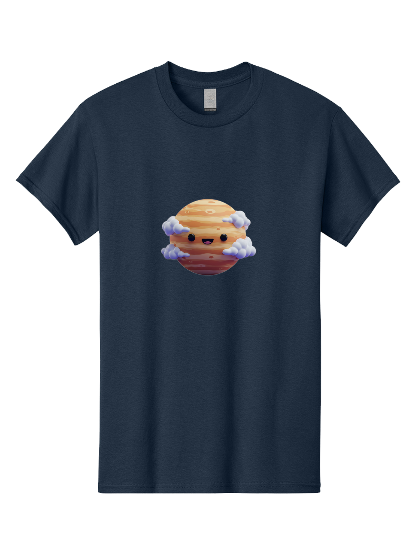 Jupiter-1 Men'S Graphic Tee, 100% Cotton, Comfortable Casual Summer Wear, Machine Washable, Cartoon Jupiter, Smiling Planet, Kawaii Space, Astronomy Illustration, Happy Jupiter, Fluffy Clouds, Solar System, Planet Character, Orange Stripes, Bad235