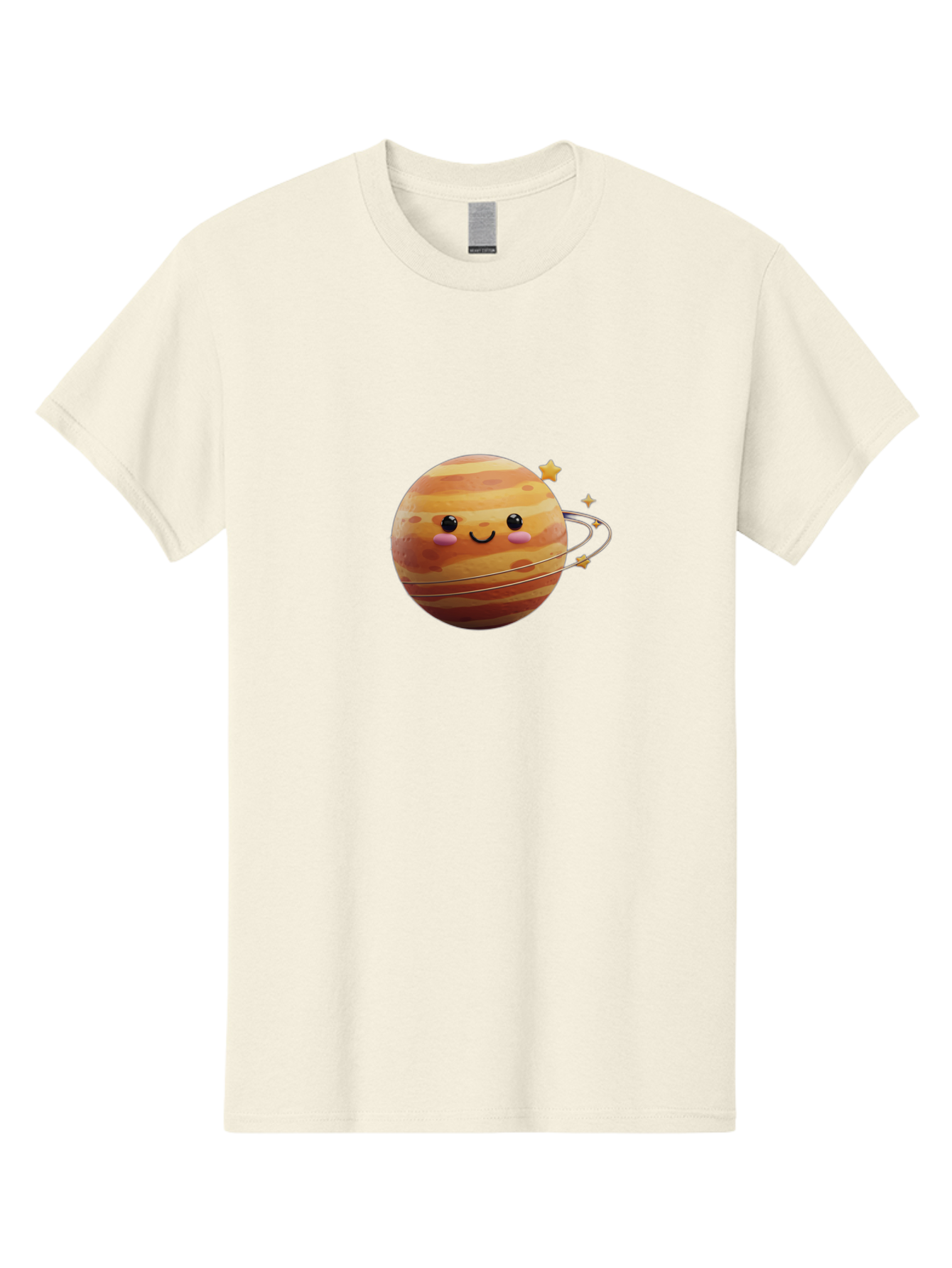 Jupiter-2 Men'S Graphic Tee, 100% Cotton, Comfortable Casual Summer Wear, Machine Washable, Cartoon Jupiter, Smiling Planet, Kawaii Illustration, Adorable Design, Space Theme, Celestial Body, Stars And Rings, Whimsical Art, Fantasy Scene Bad236