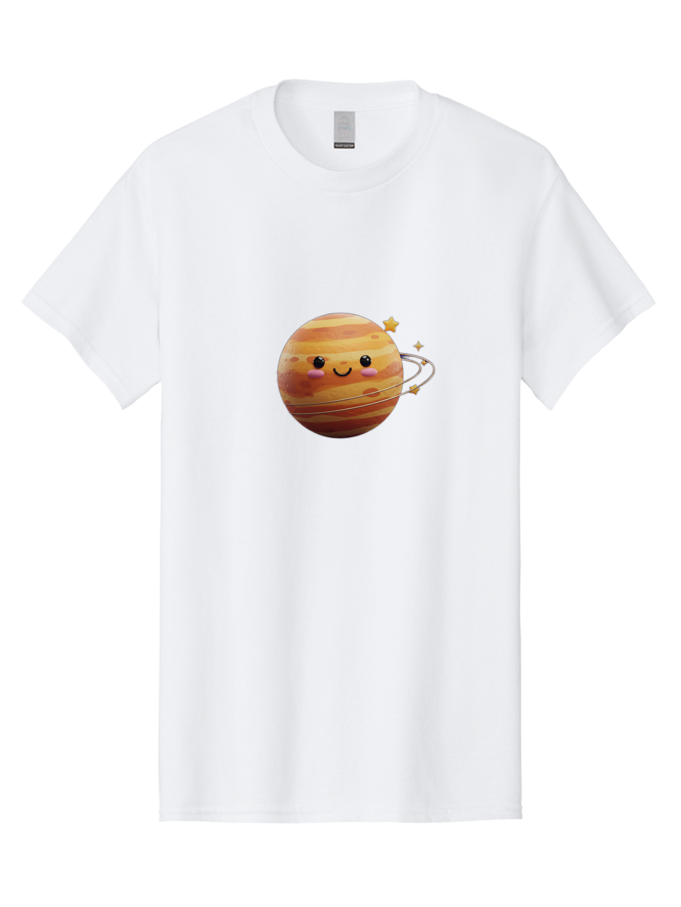 Jupiter-2 Men'S Graphic Tee, 100% Cotton, Comfortable Casual Summer Wear, Machine Washable, Cartoon Jupiter, Smiling Planet, Kawaii Illustration, Adorable Design, Space Theme, Celestial Body, Stars And Rings, Whimsical Art, Fantasy Scene Bad236