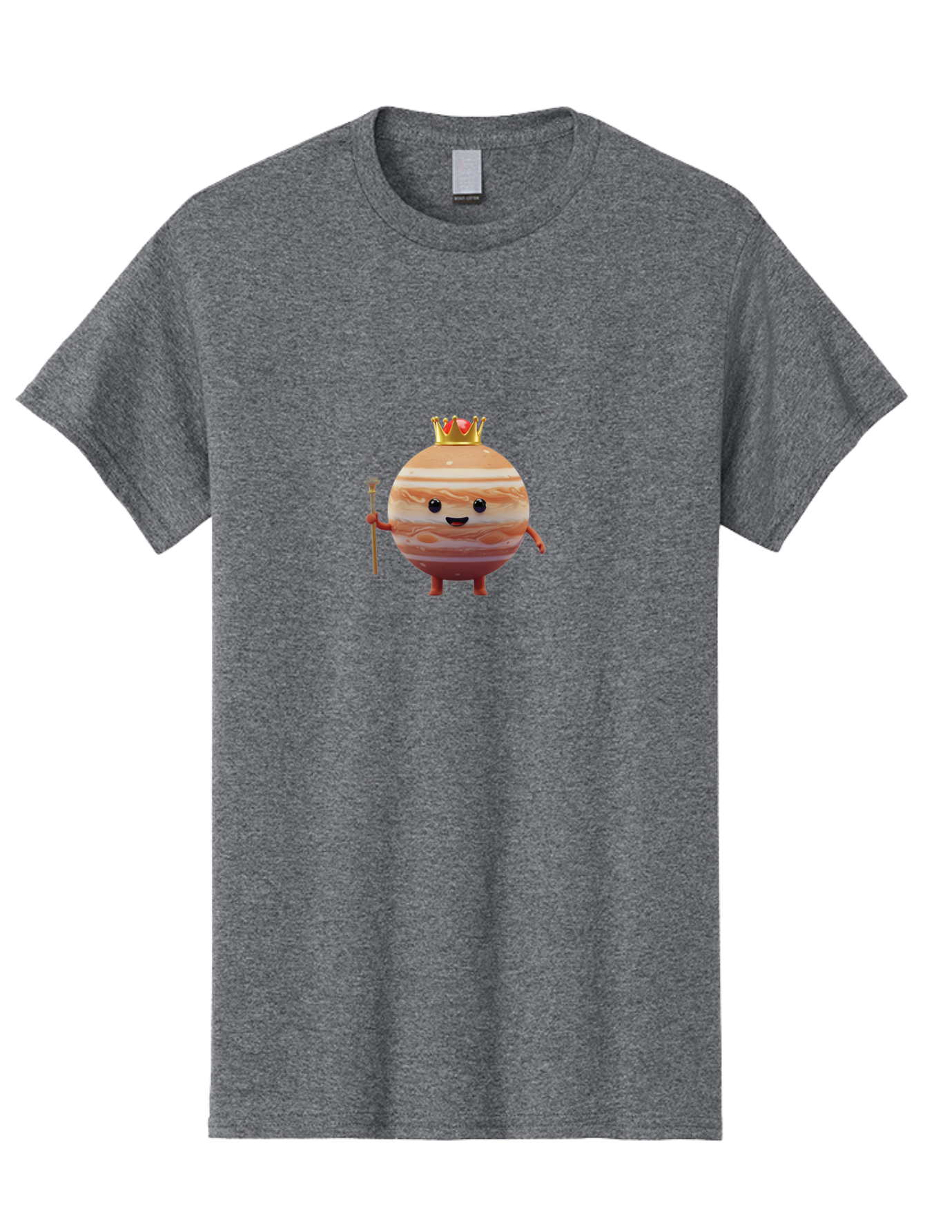 Jupiter-Mascot Men'S Graphic Tee, 100% Cotton, Comfortable Casual Summer Wear, Machine Washable, Cartoon Jupiter Planet, Anthropomorphic Planet, Jupiter Mascot, Cartoon Character, Planetary Illustration, Jupiter With Crown, Bad240