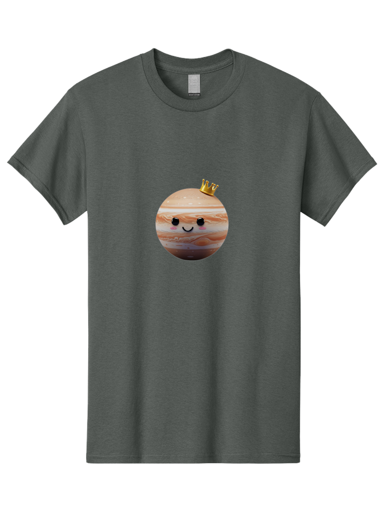Jupiter Men'S Graphic Tee, 100% Cotton, Comfortable Casual Summer Wear, Machine Washable, Cartoon Jupiter, Smiling Planet, Golden Crown, Kawaii Space, Adorable Astronomy, Funny Illustration, Whimsical Design, Cute Cosmic Bad241