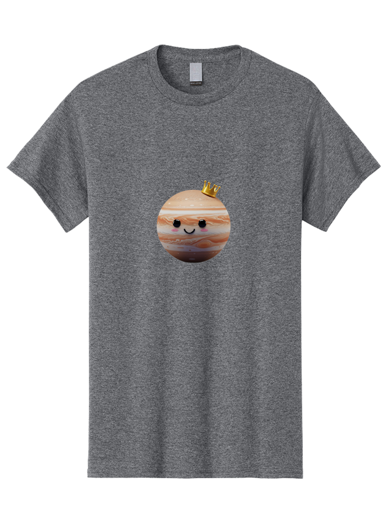 Jupiter Men'S Graphic Tee, 100% Cotton, Comfortable Casual Summer Wear, Machine Washable, Cartoon Jupiter, Smiling Planet, Golden Crown, Kawaii Space, Adorable Astronomy, Funny Illustration, Whimsical Design, Cute Cosmic Bad241
