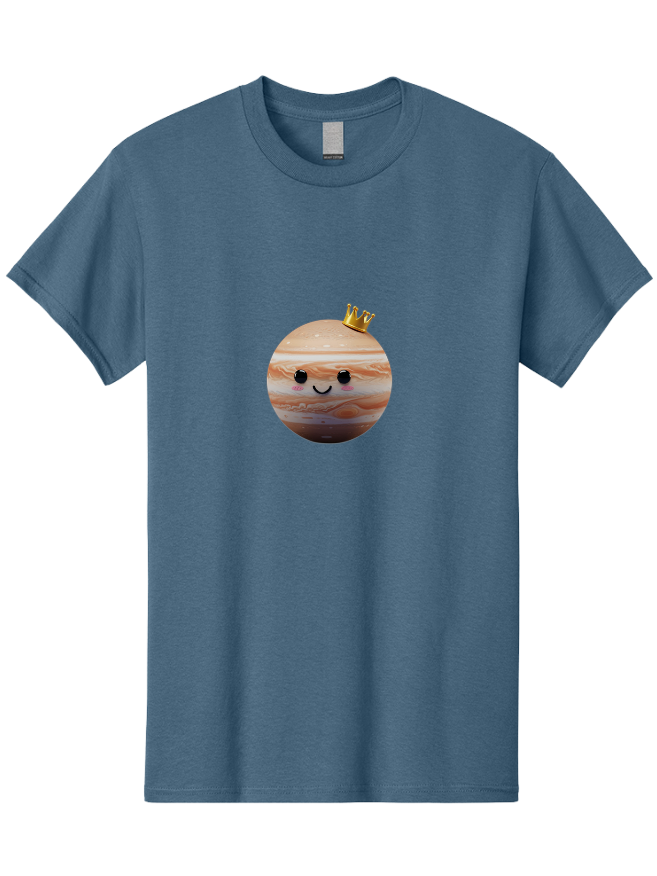 Jupiter Men'S Graphic Tee, 100% Cotton, Comfortable Casual Summer Wear, Machine Washable, Cartoon Jupiter, Smiling Planet, Golden Crown, Kawaii Space, Adorable Astronomy, Funny Illustration, Whimsical Design, Cute Cosmic Bad241