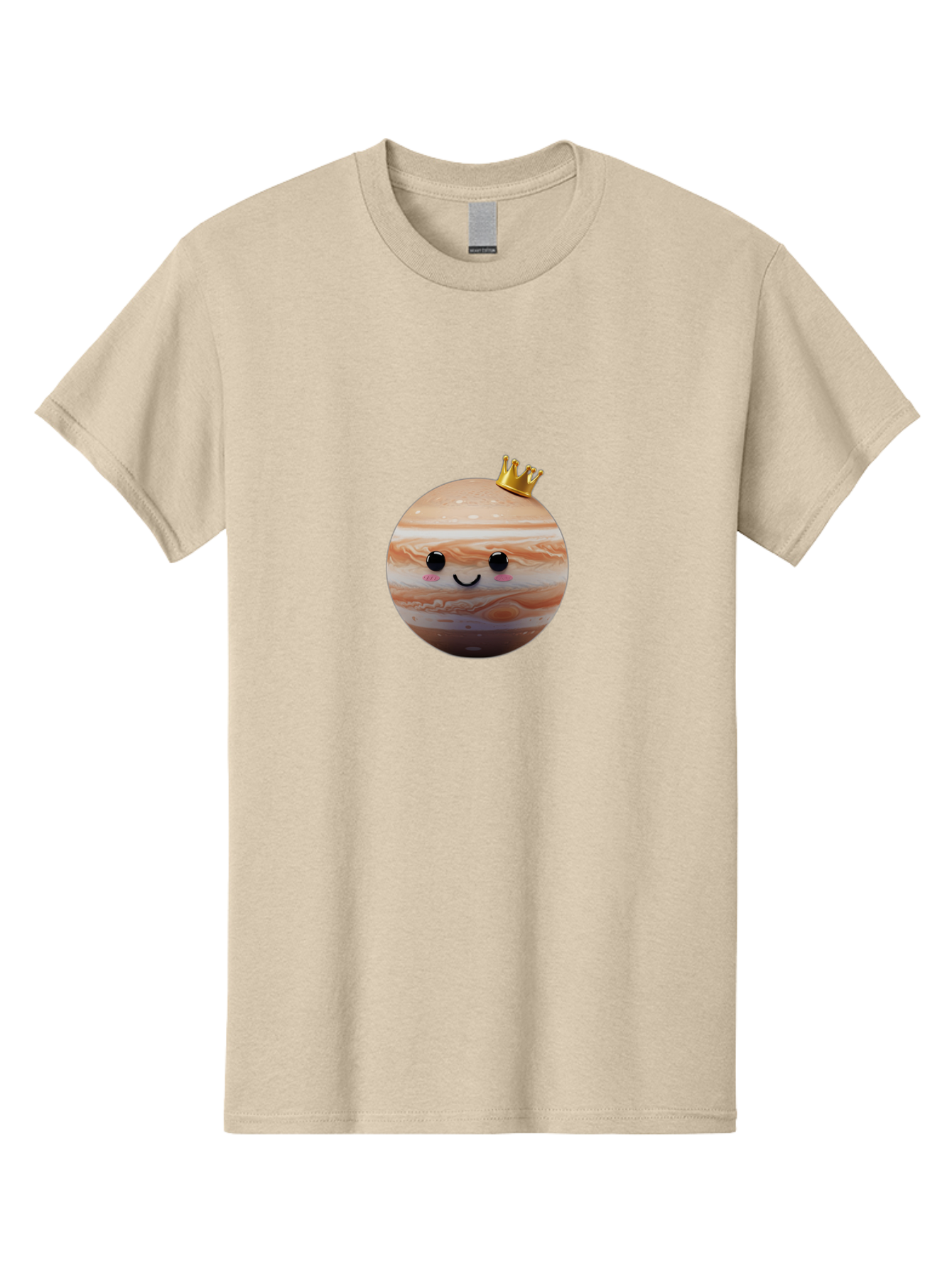 Jupiter Men'S Graphic Tee, 100% Cotton, Comfortable Casual Summer Wear, Machine Washable, Cartoon Jupiter, Smiling Planet, Golden Crown, Kawaii Space, Adorable Astronomy, Funny Illustration, Whimsical Design, Cute Cosmic Bad241