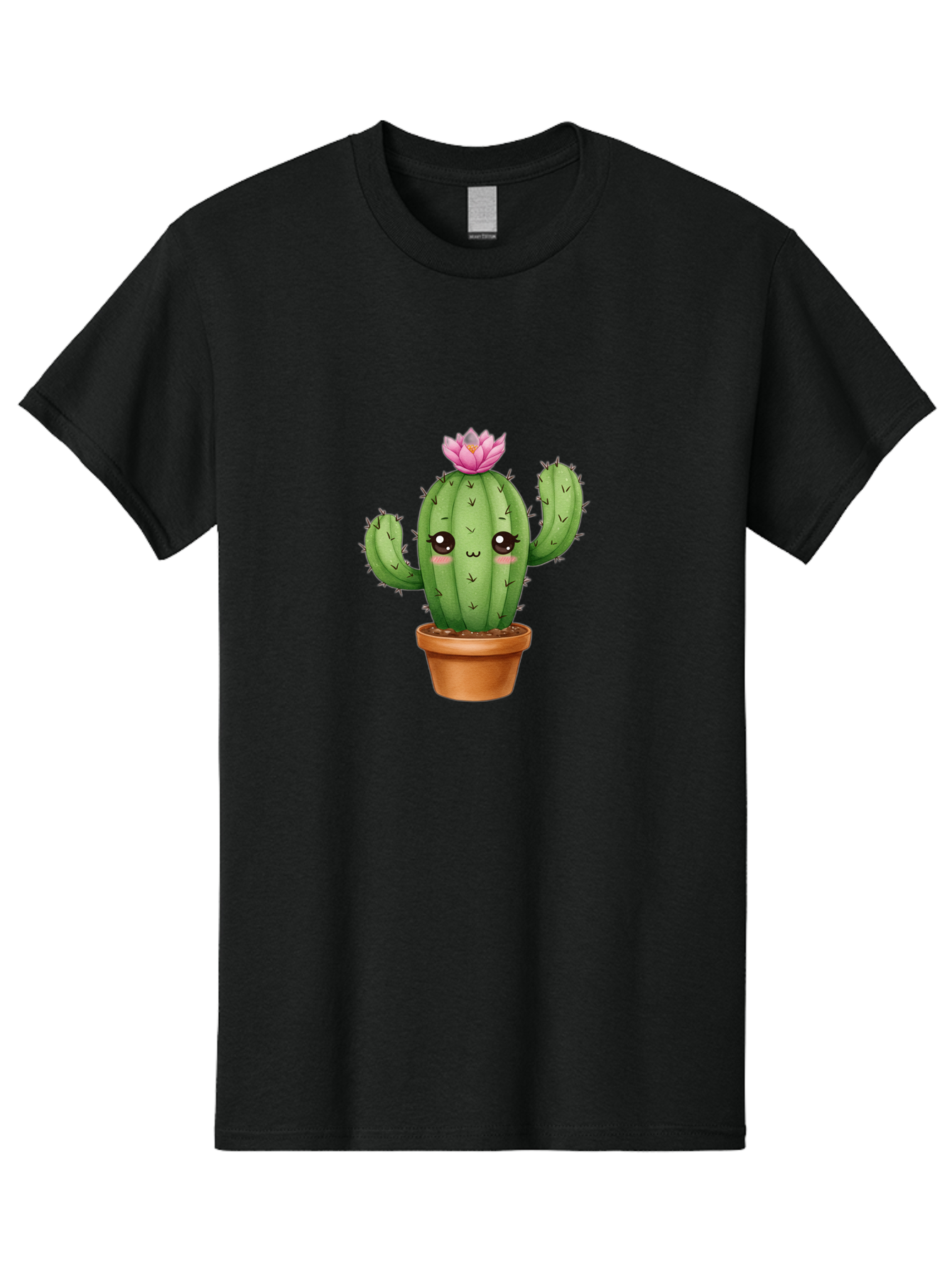 Kawaii-Cactus Men'S Graphic Tee, 100% Cotton, Comfortable Casual Summer Wear, Machine Washable, Kawaii Cactus, Potted Cactus, Cute Cartoon Cactus, Pink Flower, Succulent Plant, Floral Decoration, Adorable Character, Cartoon Illustration, Bad244
