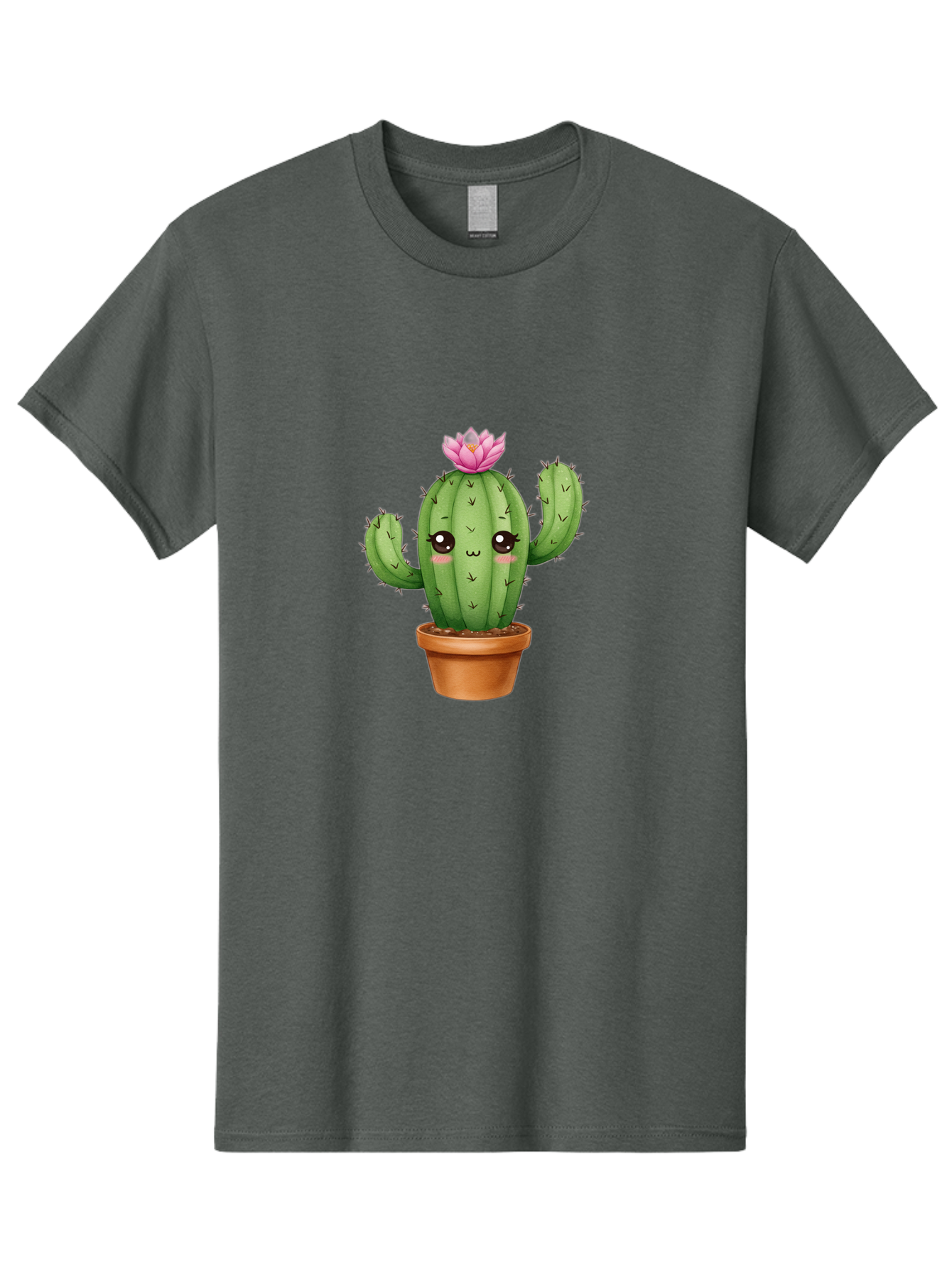 Kawaii-Cactus Men'S Graphic Tee, 100% Cotton, Comfortable Casual Summer Wear, Machine Washable, Kawaii Cactus, Potted Cactus, Cute Cartoon Cactus, Pink Flower, Succulent Plant, Floral Decoration, Adorable Character, Cartoon Illustration, Bad244