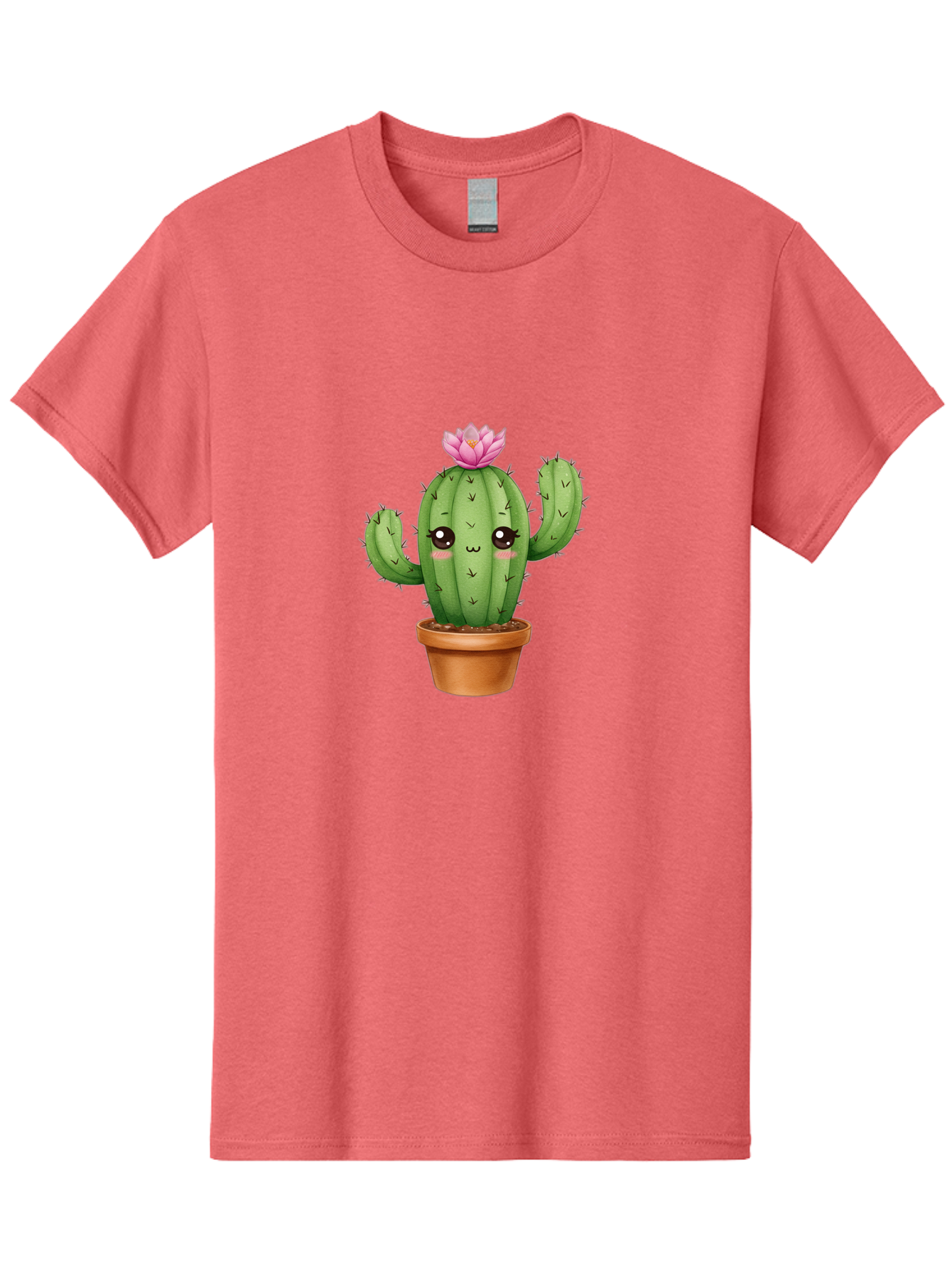 Kawaii-Cactus Men'S Graphic Tee, 100% Cotton, Comfortable Casual Summer Wear, Machine Washable, Kawaii Cactus, Potted Cactus, Cute Cartoon Cactus, Pink Flower, Succulent Plant, Floral Decoration, Adorable Character, Cartoon Illustration, Bad244