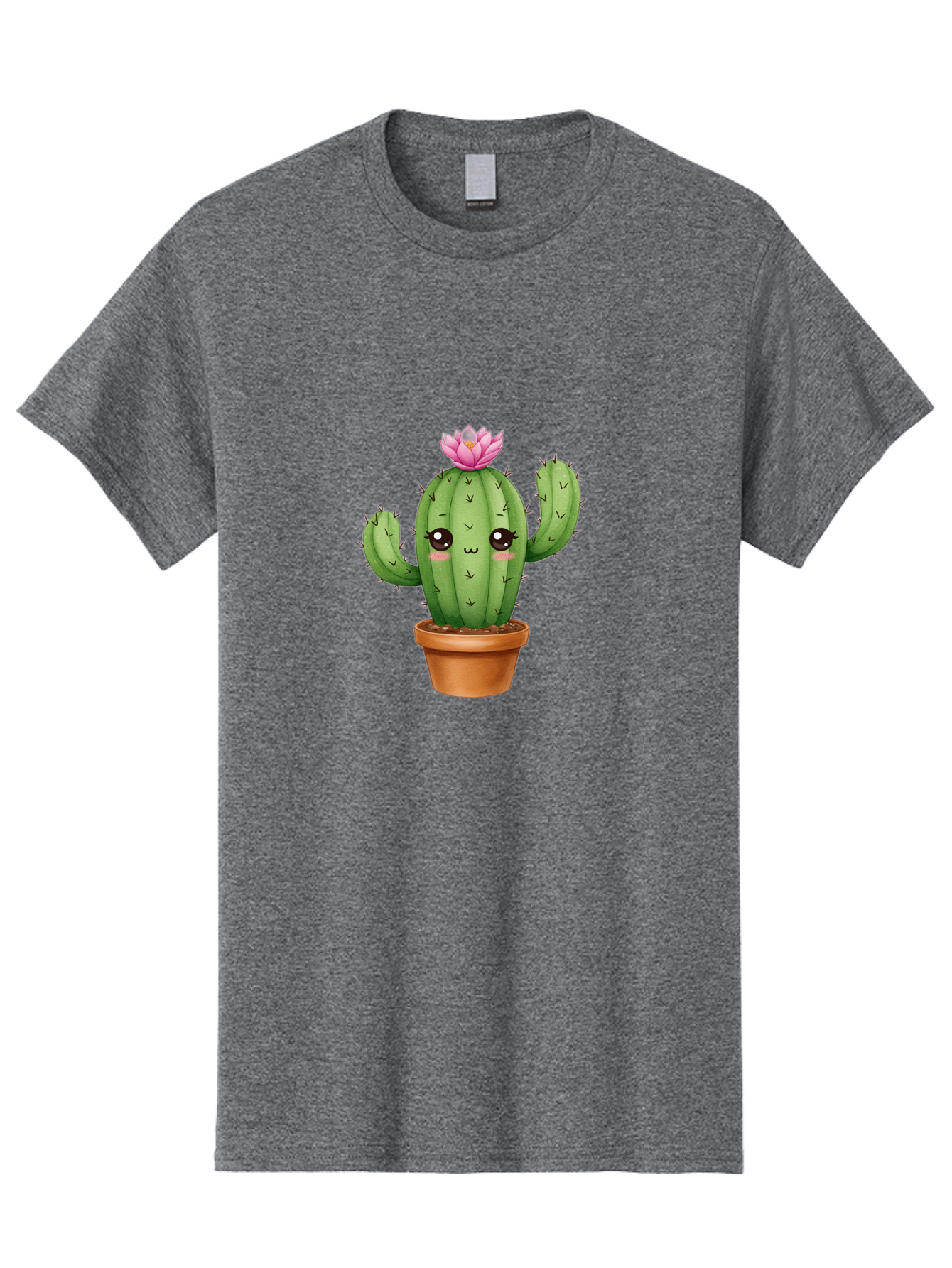 Kawaii-Cactus Men'S Graphic Tee, 100% Cotton, Comfortable Casual Summer Wear, Machine Washable, Kawaii Cactus, Potted Cactus, Cute Cartoon Cactus, Pink Flower, Succulent Plant, Floral Decoration, Adorable Character, Cartoon Illustration, Bad244