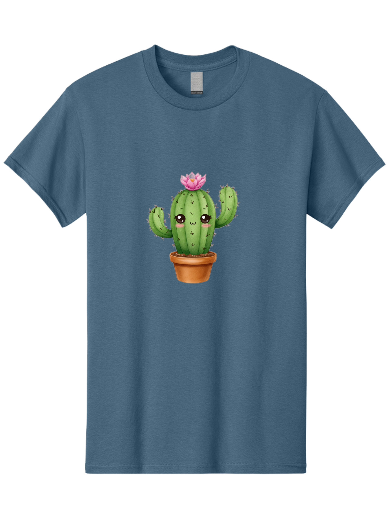 Kawaii-Cactus Men'S Graphic Tee, 100% Cotton, Comfortable Casual Summer Wear, Machine Washable, Kawaii Cactus, Potted Cactus, Cute Cartoon Cactus, Pink Flower, Succulent Plant, Floral Decoration, Adorable Character, Cartoon Illustration, Bad244