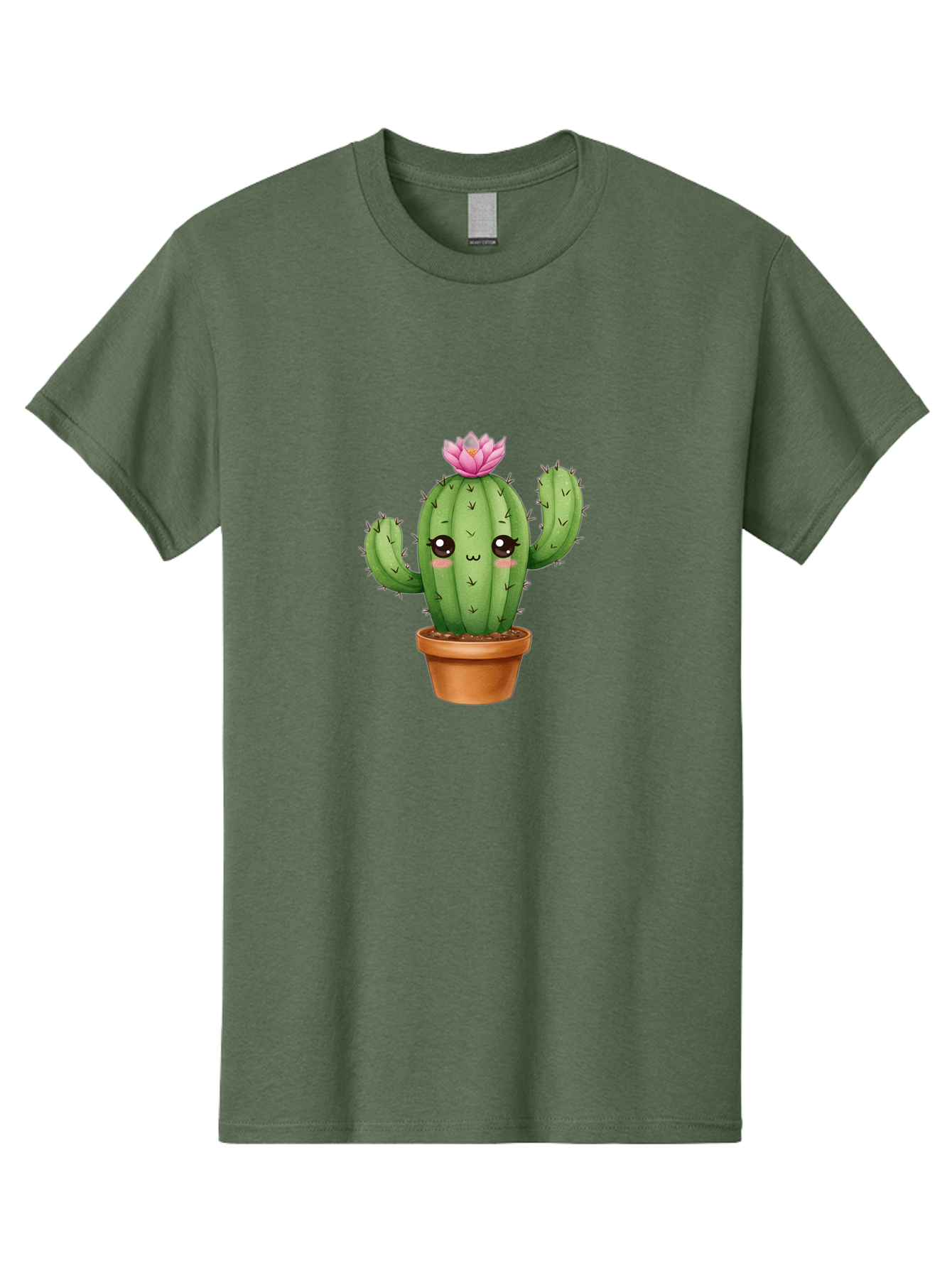 Kawaii-Cactus Men'S Graphic Tee, 100% Cotton, Comfortable Casual Summer Wear, Machine Washable, Kawaii Cactus, Potted Cactus, Cute Cartoon Cactus, Pink Flower, Succulent Plant, Floral Decoration, Adorable Character, Cartoon Illustration, Bad244