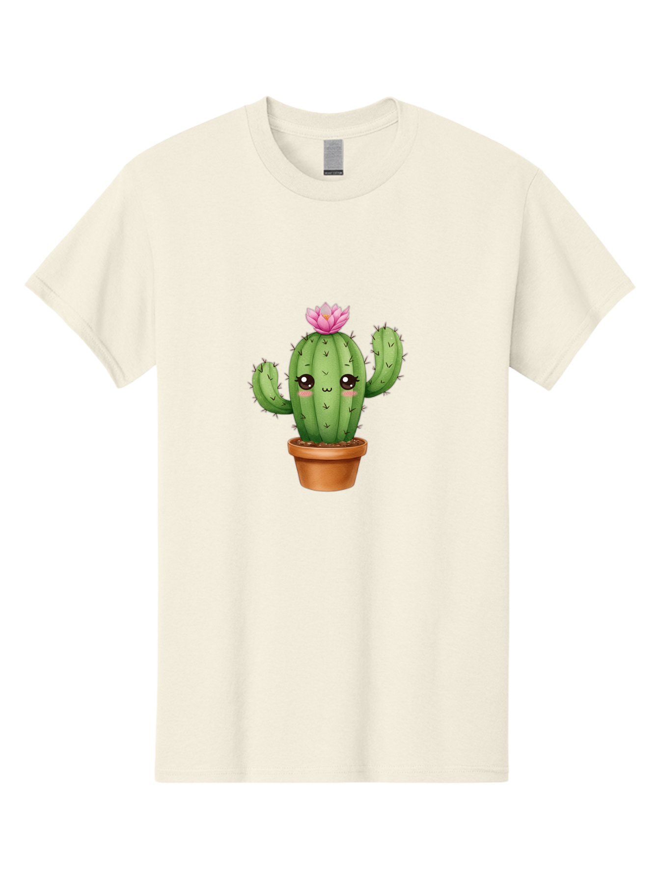 Kawaii-Cactus Men'S Graphic Tee, 100% Cotton, Comfortable Casual Summer Wear, Machine Washable, Kawaii Cactus, Potted Cactus, Cute Cartoon Cactus, Pink Flower, Succulent Plant, Floral Decoration, Adorable Character, Cartoon Illustration, Bad244