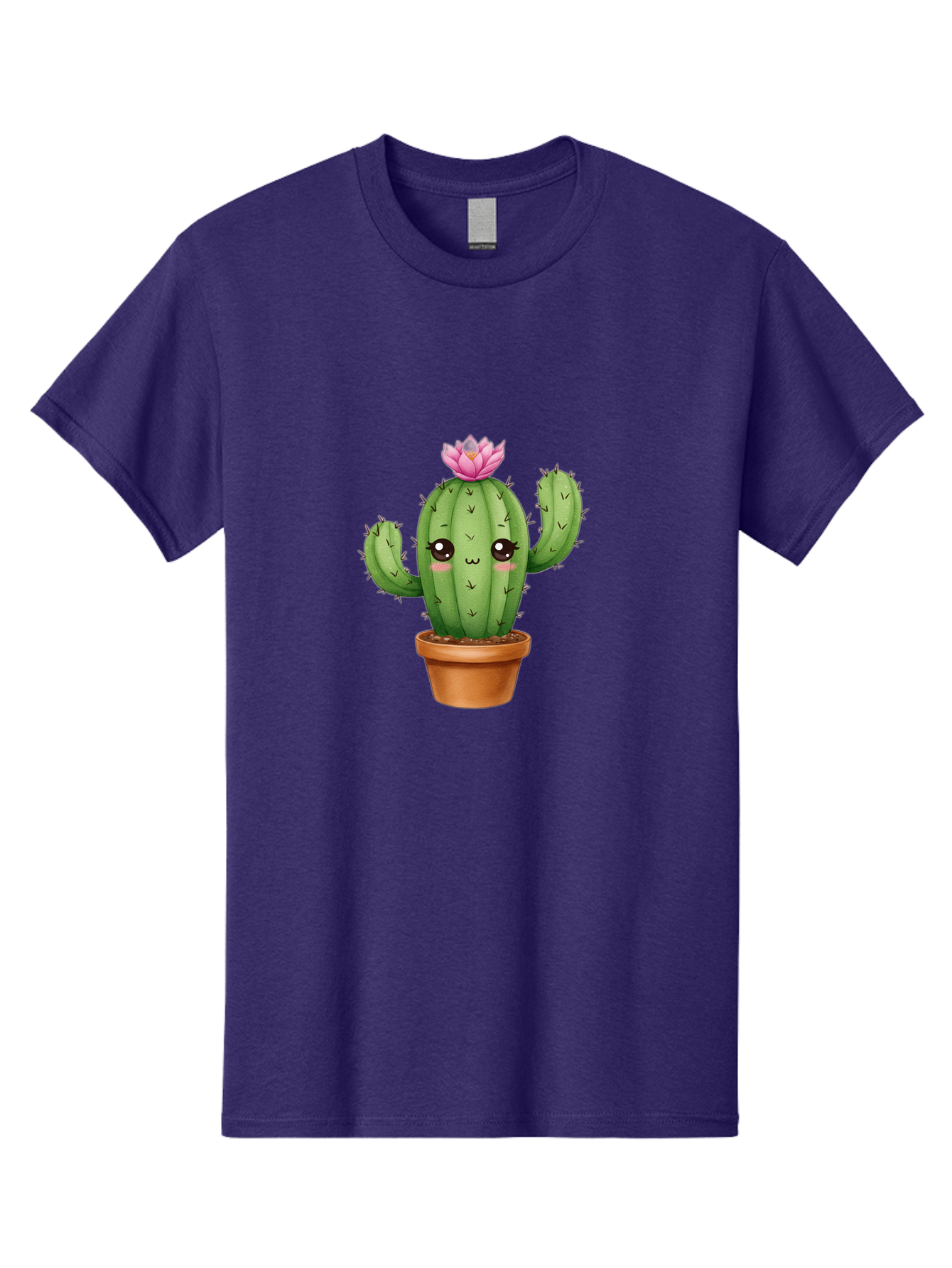Kawaii-Cactus Men'S Graphic Tee, 100% Cotton, Comfortable Casual Summer Wear, Machine Washable, Kawaii Cactus, Potted Cactus, Cute Cartoon Cactus, Pink Flower, Succulent Plant, Floral Decoration, Adorable Character, Cartoon Illustration, Bad244