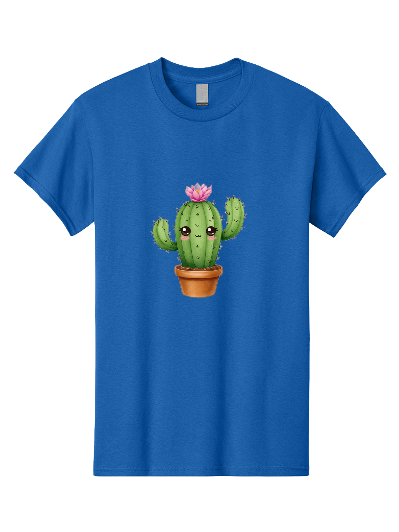 Kawaii-Cactus Men'S Graphic Tee, 100% Cotton, Comfortable Casual Summer Wear, Machine Washable, Kawaii Cactus, Potted Cactus, Cute Cartoon Cactus, Pink Flower, Succulent Plant, Floral Decoration, Adorable Character, Cartoon Illustration, Bad244