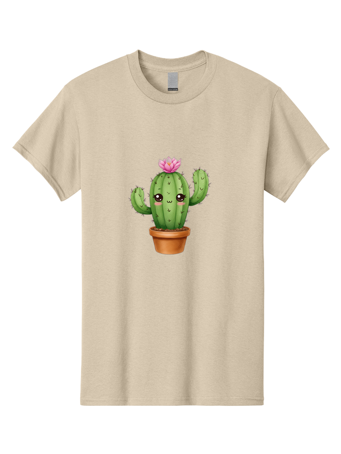 Kawaii-Cactus Men'S Graphic Tee, 100% Cotton, Comfortable Casual Summer Wear, Machine Washable, Kawaii Cactus, Potted Cactus, Cute Cartoon Cactus, Pink Flower, Succulent Plant, Floral Decoration, Adorable Character, Cartoon Illustration, Bad244