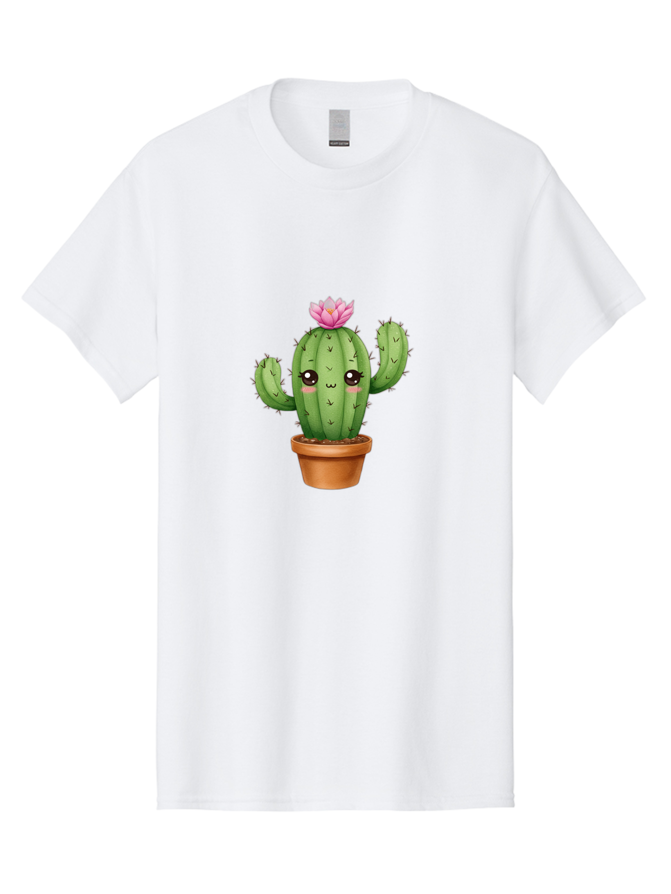 Kawaii-Cactus Men'S Graphic Tee, 100% Cotton, Comfortable Casual Summer Wear, Machine Washable, Kawaii Cactus, Potted Cactus, Cute Cartoon Cactus, Pink Flower, Succulent Plant, Floral Decoration, Adorable Character, Cartoon Illustration, Bad244