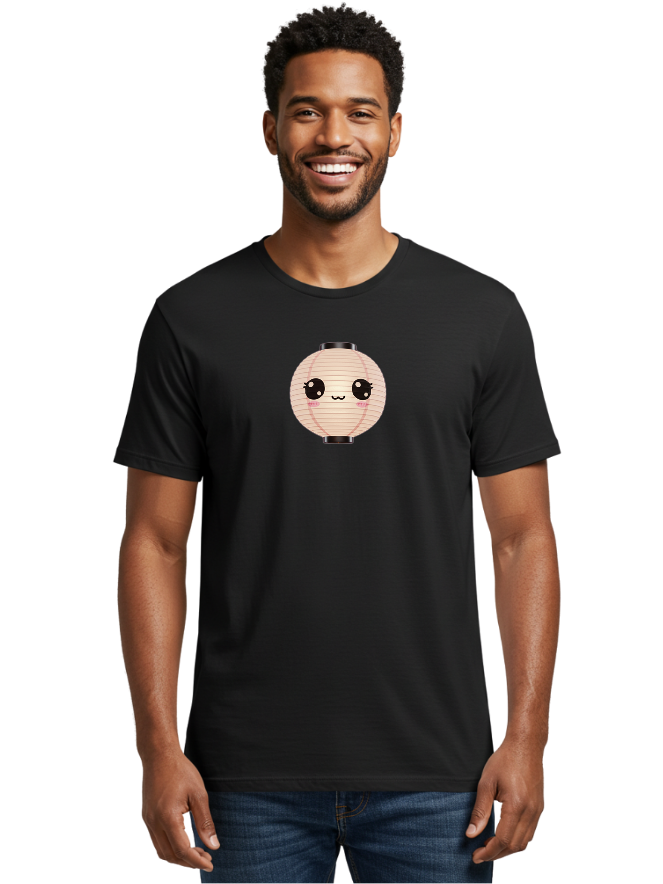 Kawaii-Lantern-1 Men'S Graphic Tee, 100% Cotton, Comfortable Casual Summer Wear, Machine Washable, Cute Lantern, Kawaii Culture, Cartoon Character, Japanese Lantern, Adorable Face, Pink Blush, Black Accents, Fun Design, Minimalist Style, Bad246