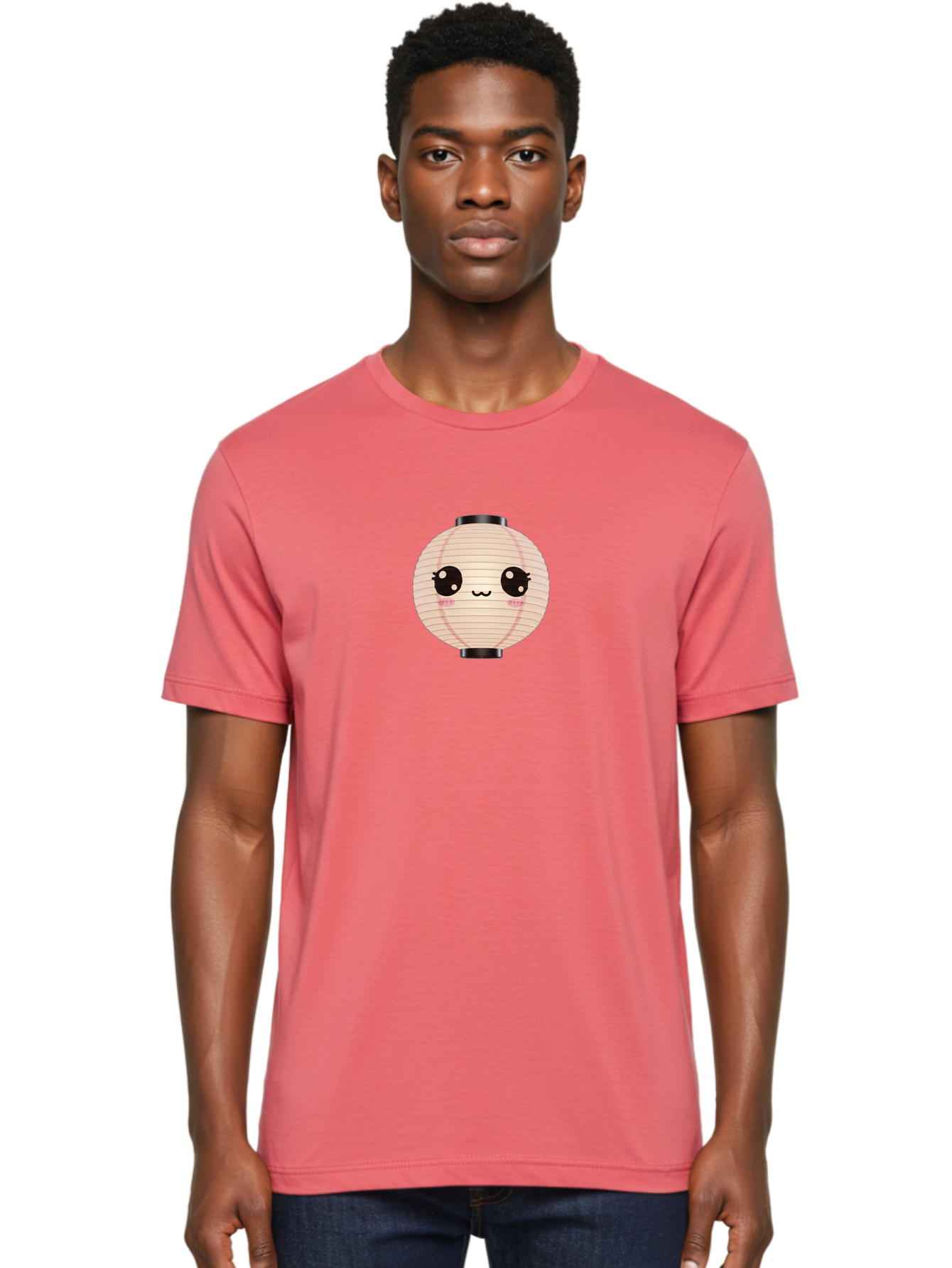 Kawaii-Lantern-1 Men'S Graphic Tee, 100% Cotton, Comfortable Casual Summer Wear, Machine Washable, Cute Lantern, Kawaii Culture, Cartoon Character, Japanese Lantern, Adorable Face, Pink Blush, Black Accents, Fun Design, Minimalist Style, Bad246