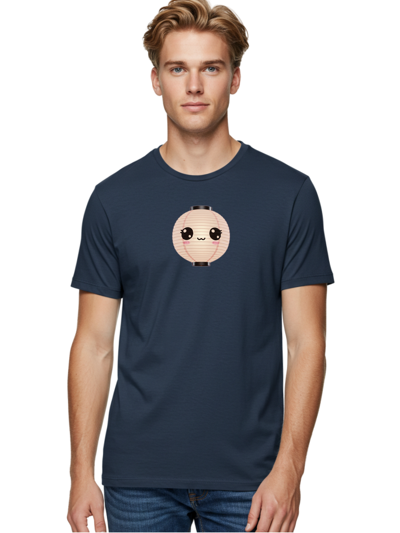 Kawaii-Lantern-1 Men'S Graphic Tee, 100% Cotton, Comfortable Casual Summer Wear, Machine Washable, Cute Lantern, Kawaii Culture, Cartoon Character, Japanese Lantern, Adorable Face, Pink Blush, Black Accents, Fun Design, Minimalist Style, Bad246