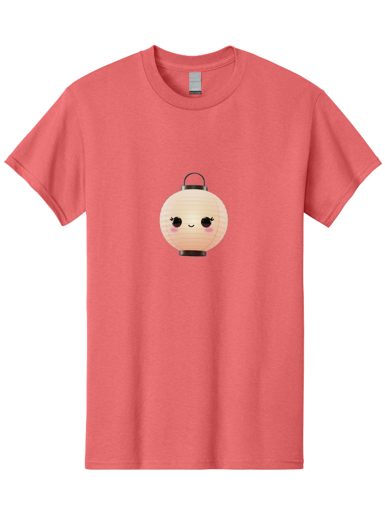 Kawaii-Lantern Men'S Graphic Tee, 100% Cotton, Comfortable Casual Summer Wear, Machine Washable, Japanese Paper Lantern, Cute Kawaii Face, Smiling Lantern, Pink Cheeks, Eyelashes, Cartoon Style, Minimalist Design, Decorative Lantern, Bad247
